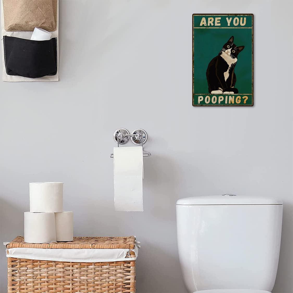 Fmcmly Vintage Tuxedo Cat Decor 8x12 Inch,Are You Pooping?Cute Room Decor Metal Posters,Bathroom Wall Art Signs,Gift for Cat Lovers - Image 2