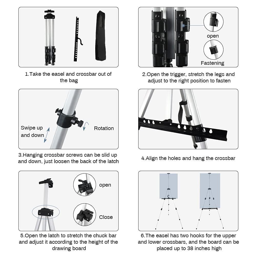 Art Easel Stand for Painting and Sign - RRFTOK Aluminum 66 Inch Metal Tripod Adjustable Portable Easels for Display - Canvas Stand for Table Top Floor Drawing for Artists Adult Holder or Teen - Image 8