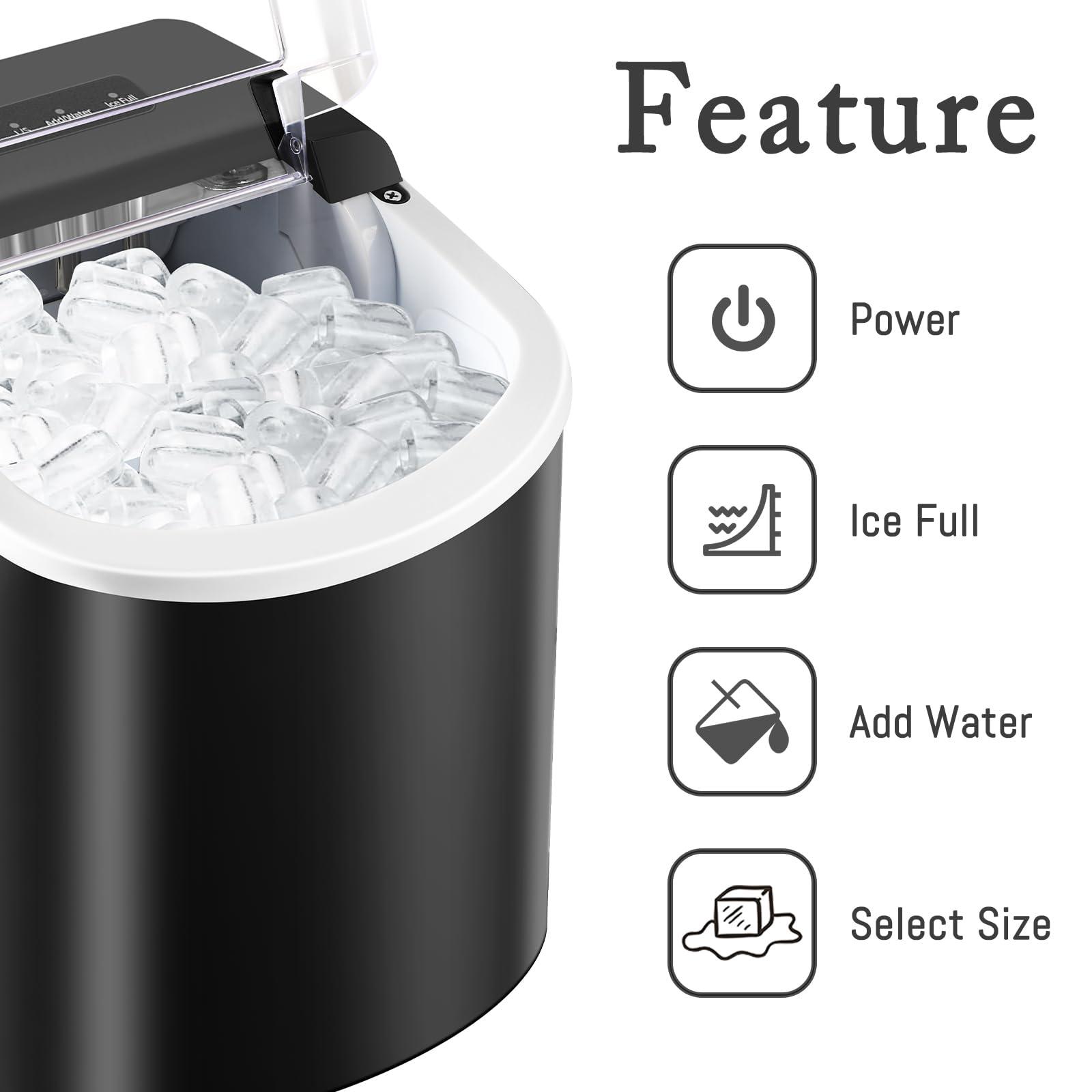 HAILANG Countertop Ice Maker, Portable Ice Machine with Handle, Self-Cleaning, 26lbs in 24Hrs, 2 Sizes Bullet Shaped Ice, 9 Ice Cubes in 6 Mins with Scoop and Basket for Home/Kitchen/Office/Bar - Image 2