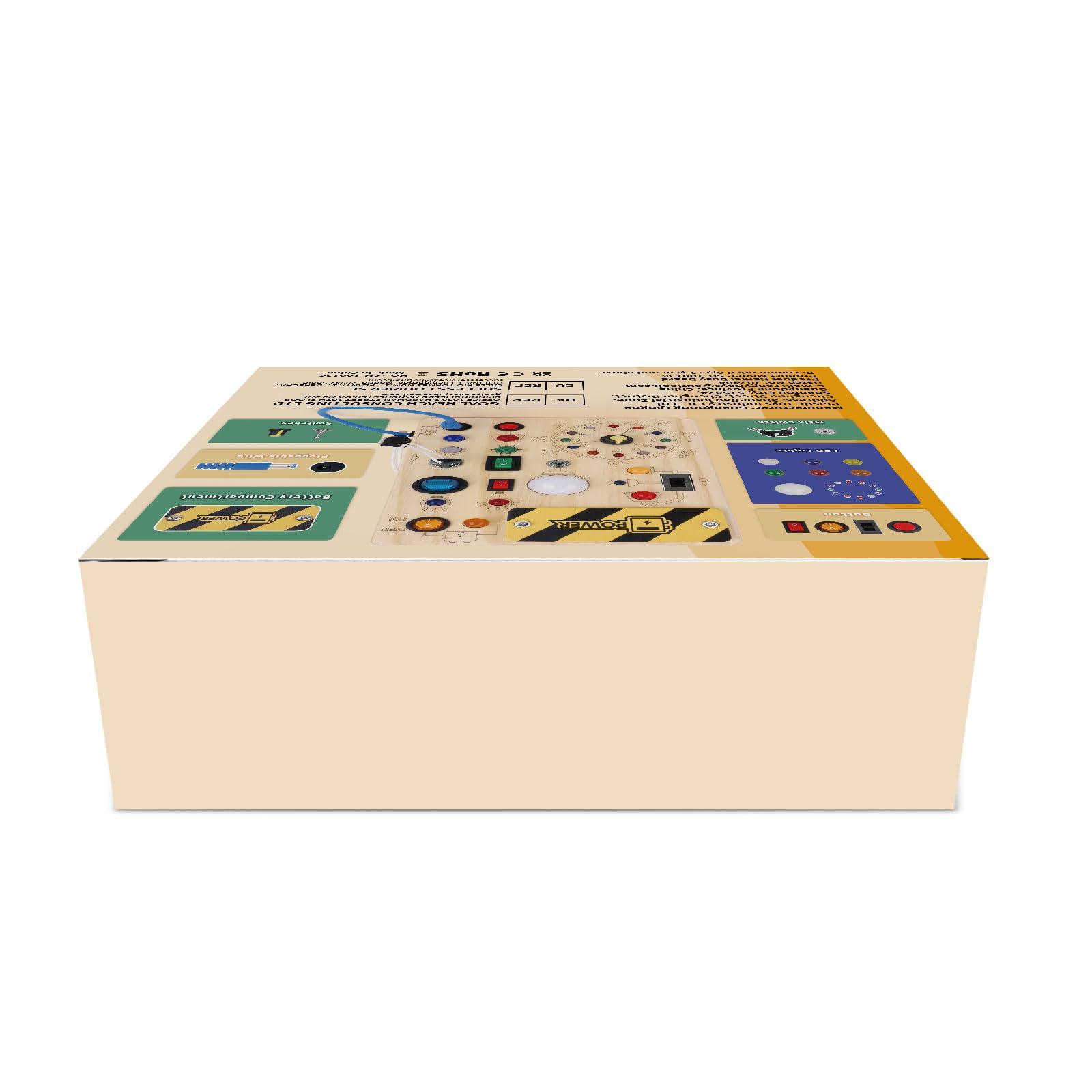 Iabedi Busy Board, Montessori Toy for 1-3 Years Old, Wooden Toddler Sensory Travel Toy, Ideal Gift for 1+ Year Old Boys (Busy Board Plus V2), Medium, Yellow - Image 10