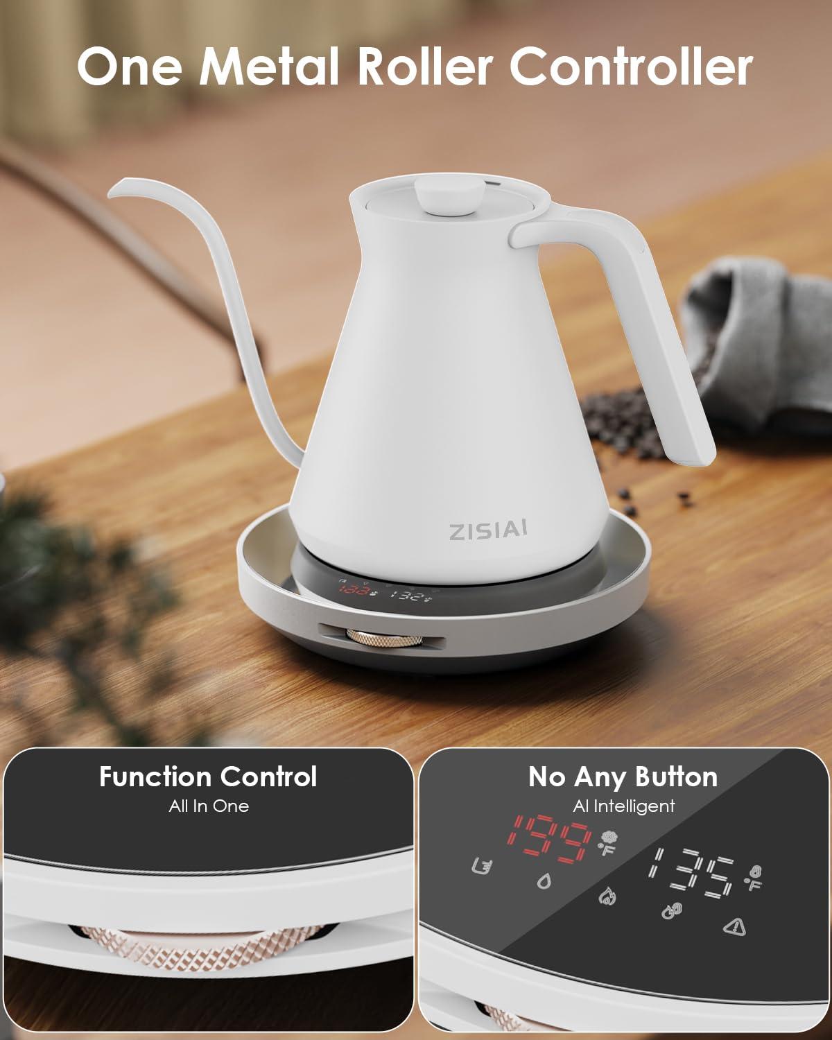 ZISIAI Gooseneck Electric Kettle, Electric Tea Kettle,Goose Neck Kettle Pot with AI Control, Stainless Steel Inner, Quick Heating, for Pour Over Coffee, Brew Tea,0.7L White - Image 6