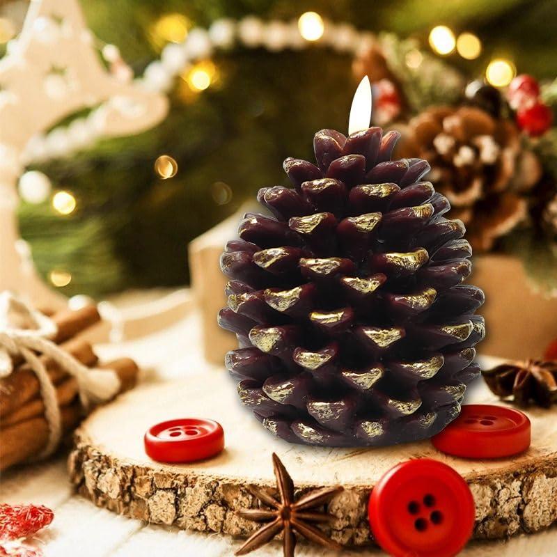 Modiglo LED Pine Cone Candles, Battery Operated Flameless Candles with Timer Unscented Wax Pinecone Candles Brown 2 Pack for Christmas Home Party Decoration(D3.9 x H5.9 Inch) - Image 5
