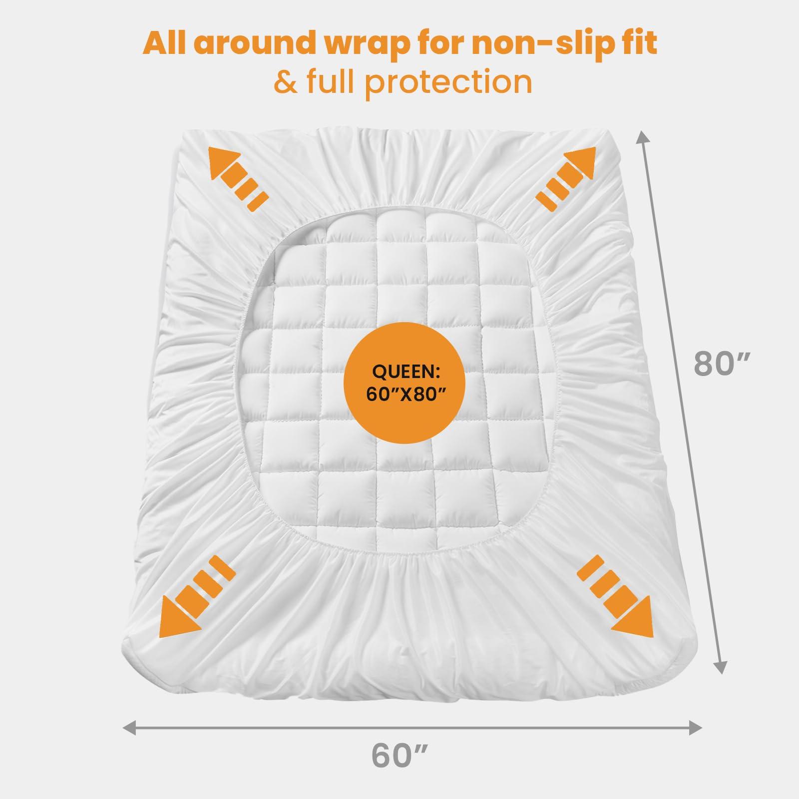 MATBEBY Queen Size Mattress Pad - Cooling Breathable Mattress Topper, Quilted Fitted Mattress Protector, Pillow Top Mattress Cover with 8-21" Deep Pocket, Soft, Machine Washable, White, 60x80 Inches - Image 3