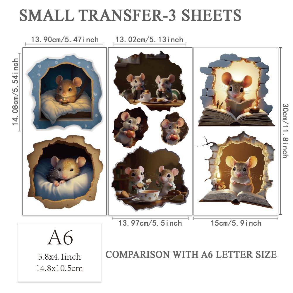 OLYCRAFT 3pcs/Set Mouse Hole Rub on Transfers for Furniture and Crafts 6x12 inch Animal Furniture Decals Cartoon Mouse Transfer Stickers Rub on Decals for Wood Window Home Decor - Image 3