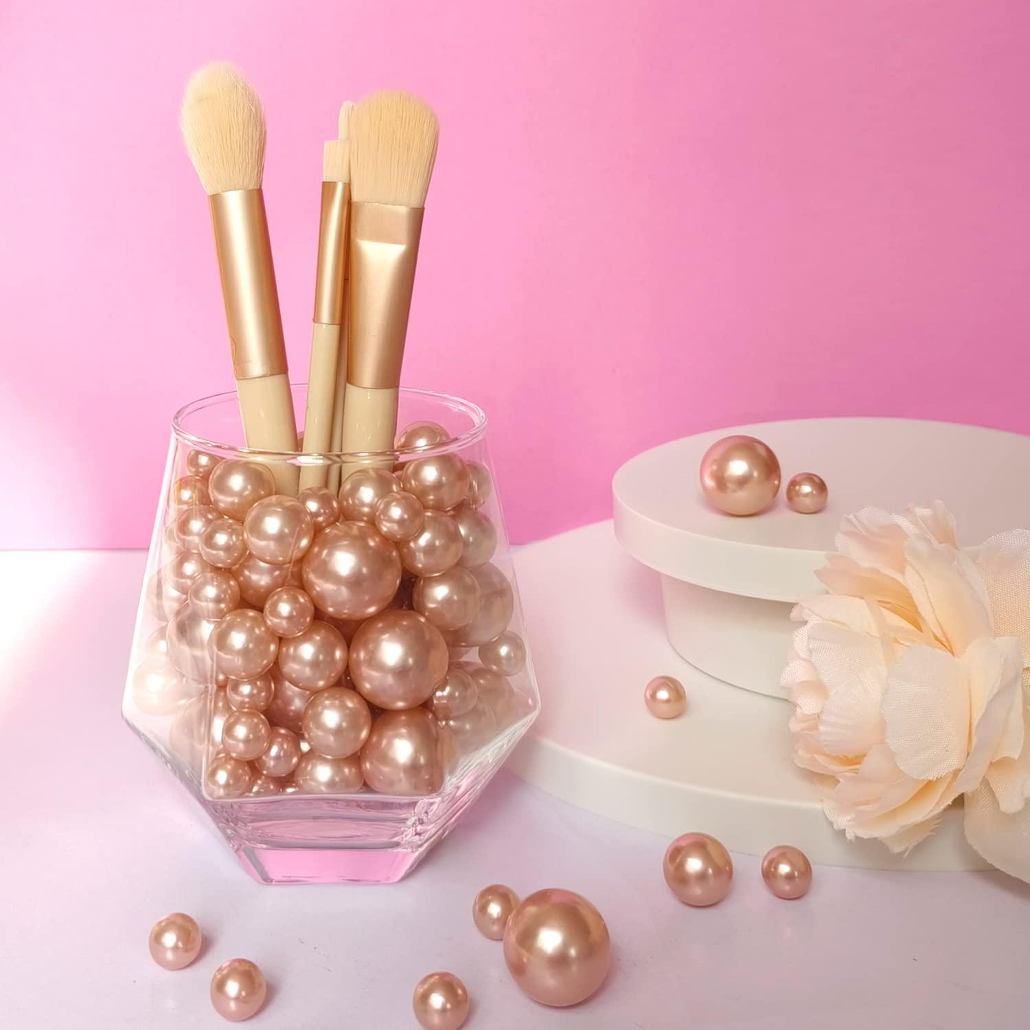 GLBYUNN Pearl Beads for Vase Filler 160 Pieces No Hole Makeup Pearls Beads for Brushes Holder for Home Wedding Christmas Decor, 10/14/20mm(Rose Gold) - Image 2