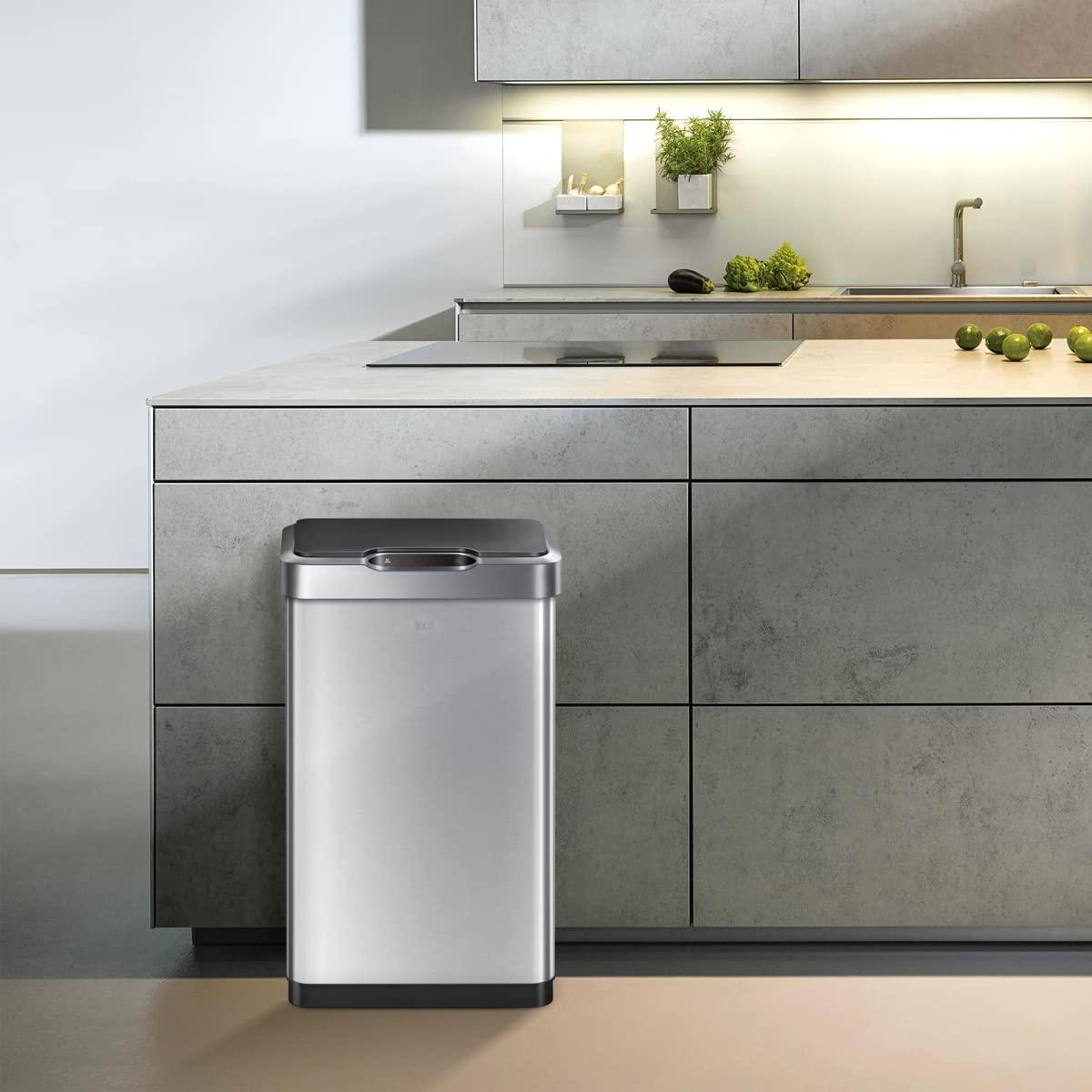 EKO Mirage-T 50 Liter / 13.2 Gallon Touchless Rectangular Motion Sensor Trash Can, Brushed Stainless Steel Finish - Image 2