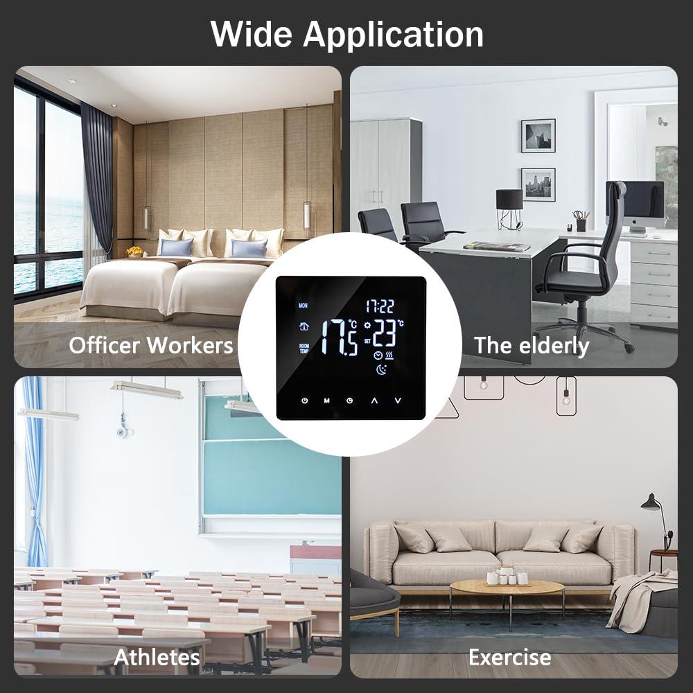 WOTAO Wi-Fi Smart Thermostat Temperature Controller for Electric Heating LCD Display Touch Screen Week Programmable App Control Underfloor Heating Thermostats for Home Office School Hotel - Image 3