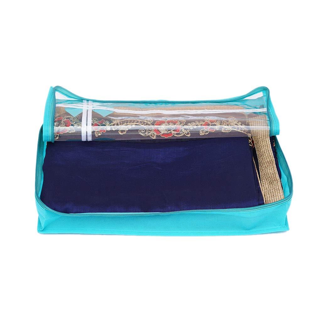 KANUSHI® Set Of 6 Pc Flower Design Transparent Saree Cover/Bag with Stainless Steel Zip Lock Combo(Large) (Light Green) - Image 6