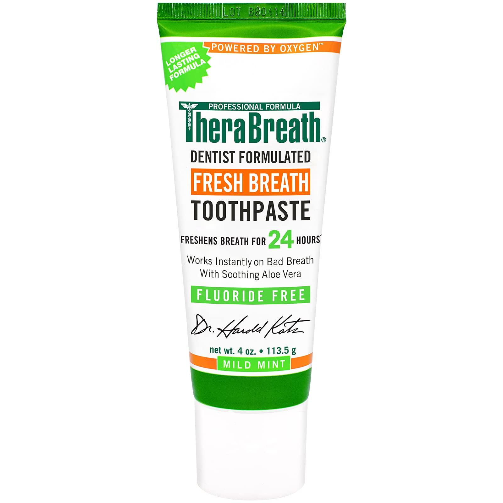TheraBreath Fresh Breath Dentist Formulated Fluoride Free Toothpaste, Mild Mint, 4 Ounce (Pack of 2), Multi - Image 2