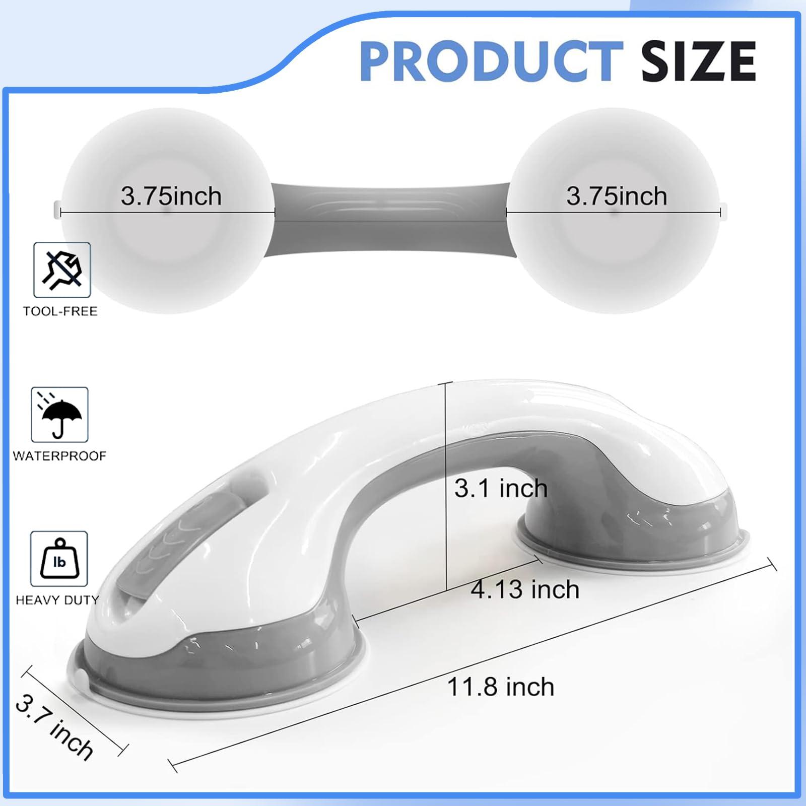 Heartfeltyire Shower Handles for Elderly Suction Seniors Cup 12 Inch Grey Grab Bar Safety Rail for Bathtubs Showers Bathroom Walls Tub Toilet with Strong Hold Grip Injury Handicap Elderly - Image 2