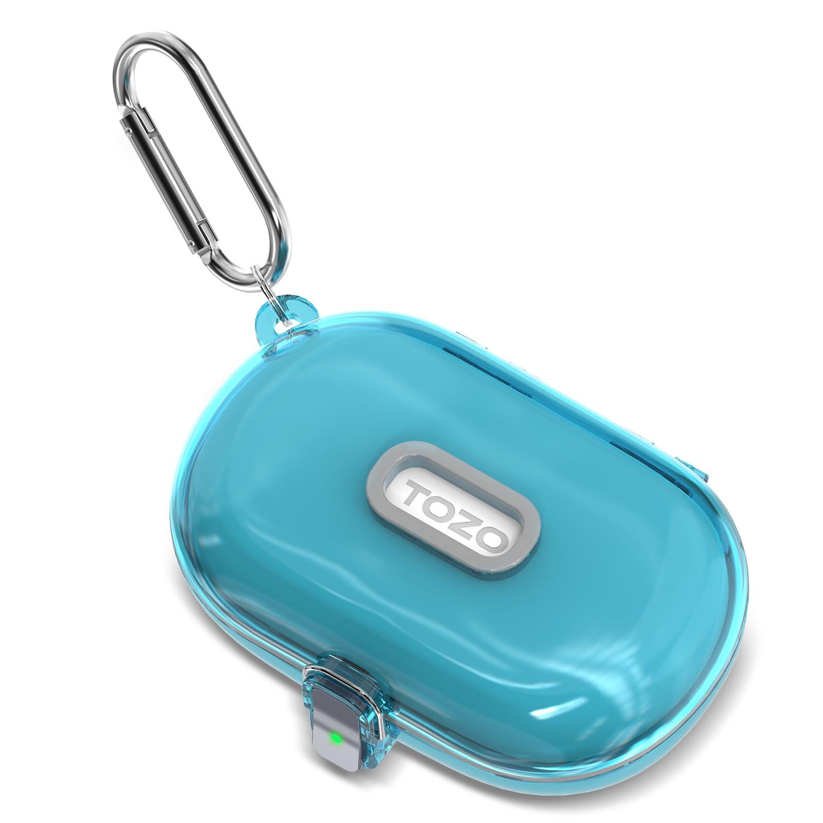 [Safety Lock] Clear Case for TOZO OpenBuds Case Cover for TOZO Open Buds Wireless Earbuds Silicone Liners Shockproof Protective cover for TOZO OpenBuds Bluetooth Headphones with Carabiner (Clear Blue)