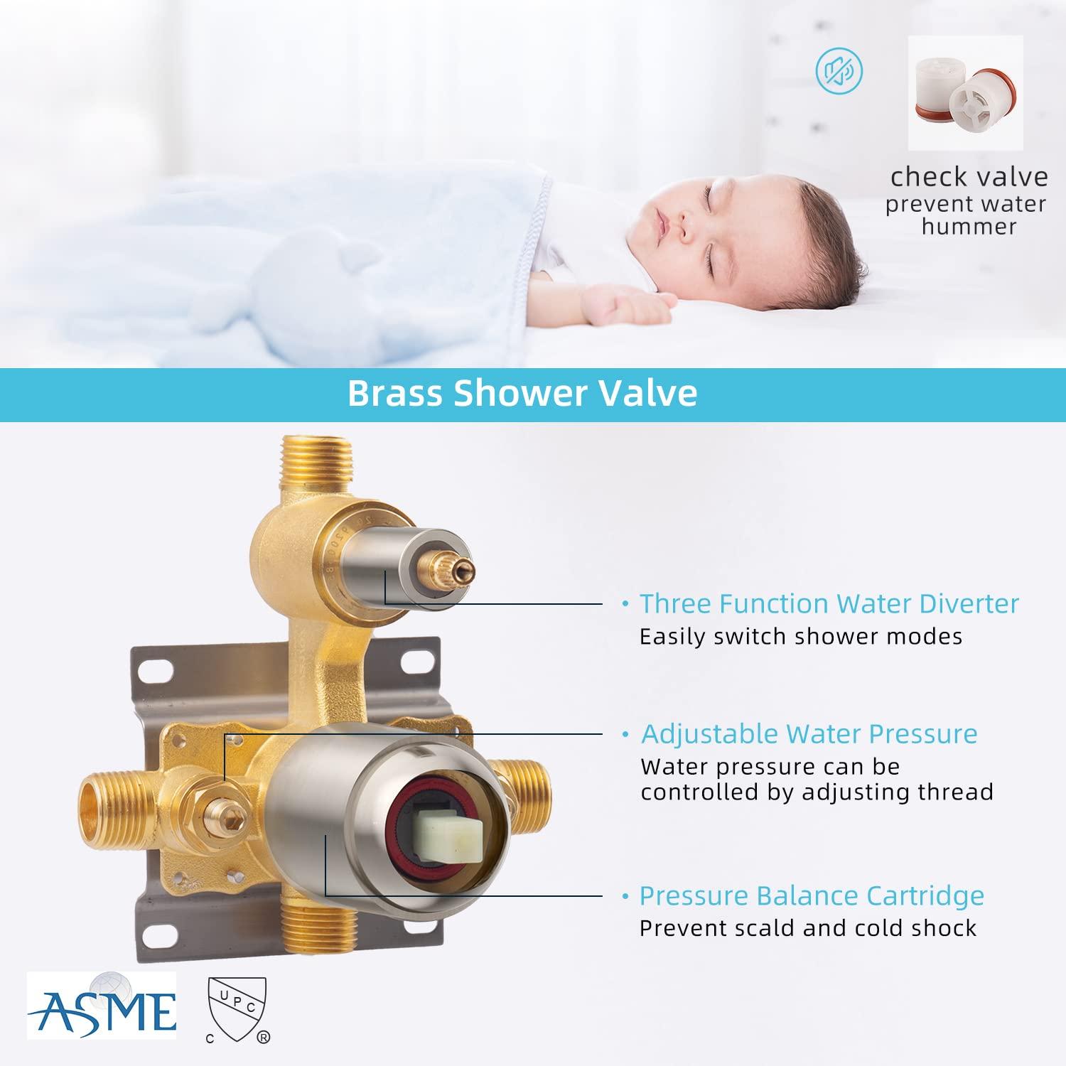EMBATHER Shower Faucets Sets Complete, with 3 Setting High Pressure Shower Head Combo, Bathroom Wall Mounted Rainfall Shower System Fixtures with 8-Mode Handheld Spray, Brushed Nickel - Image 6