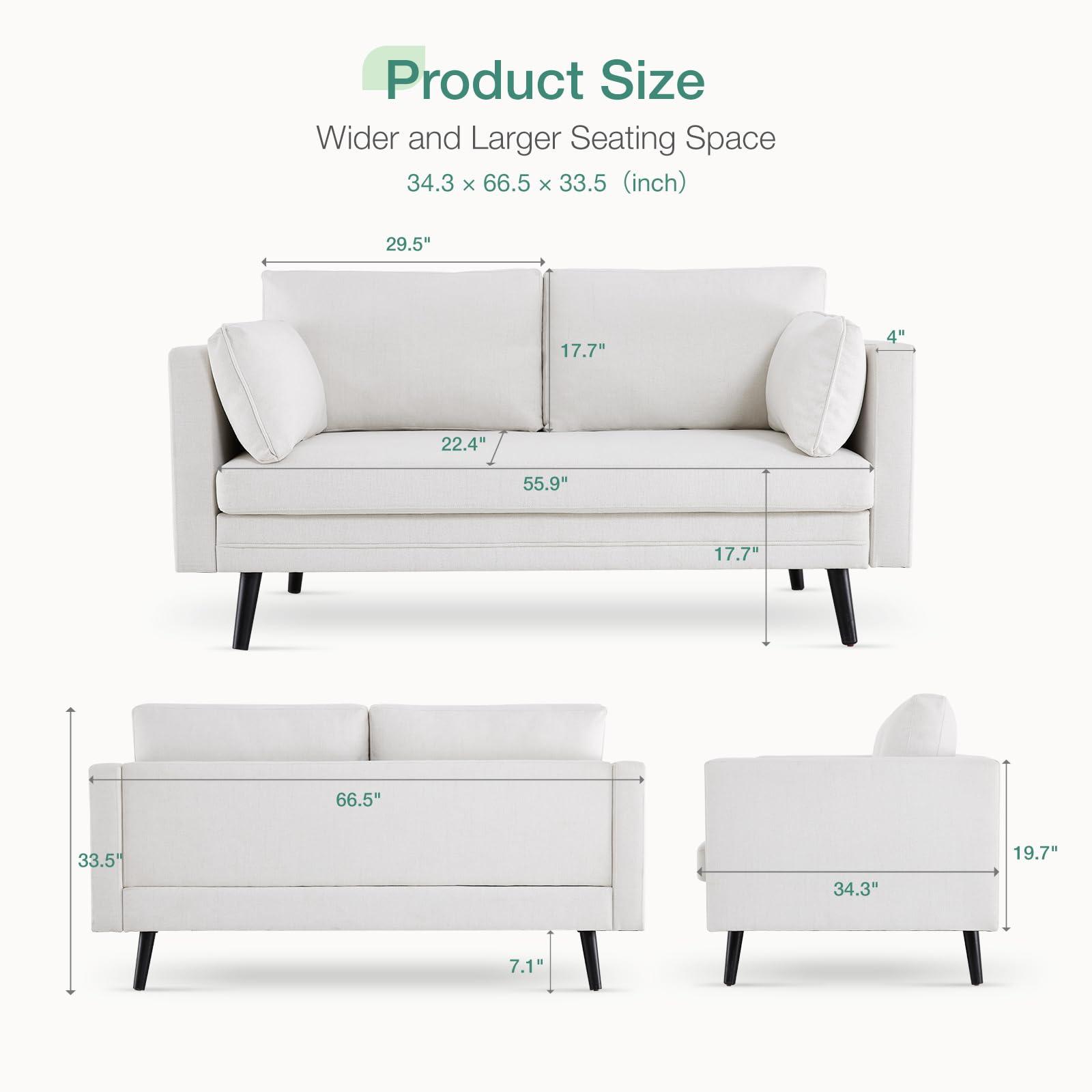 Novilla 66" Fabric Loveseat Sofa, 700 LBS Weight Capacity, Simple Assembly Required, Fabric Couch for Living Room, Bedroom, Home Office, Cream Couch - Image 2
