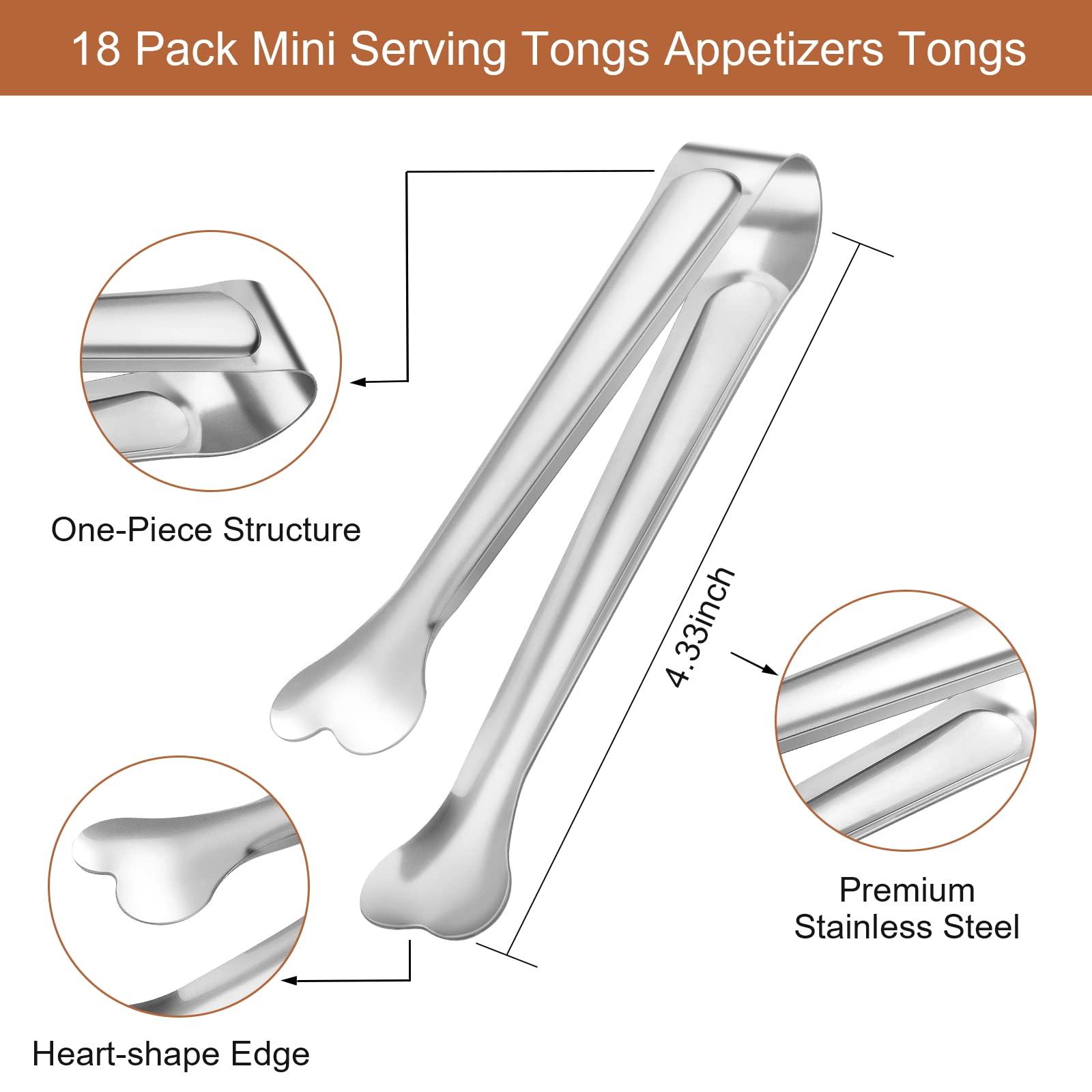 Dmoera 18 Pack Premium Small Serving Tongs, Mini Stainless Steel Appetizer Tongs 4.33Inch Silver - Image 3