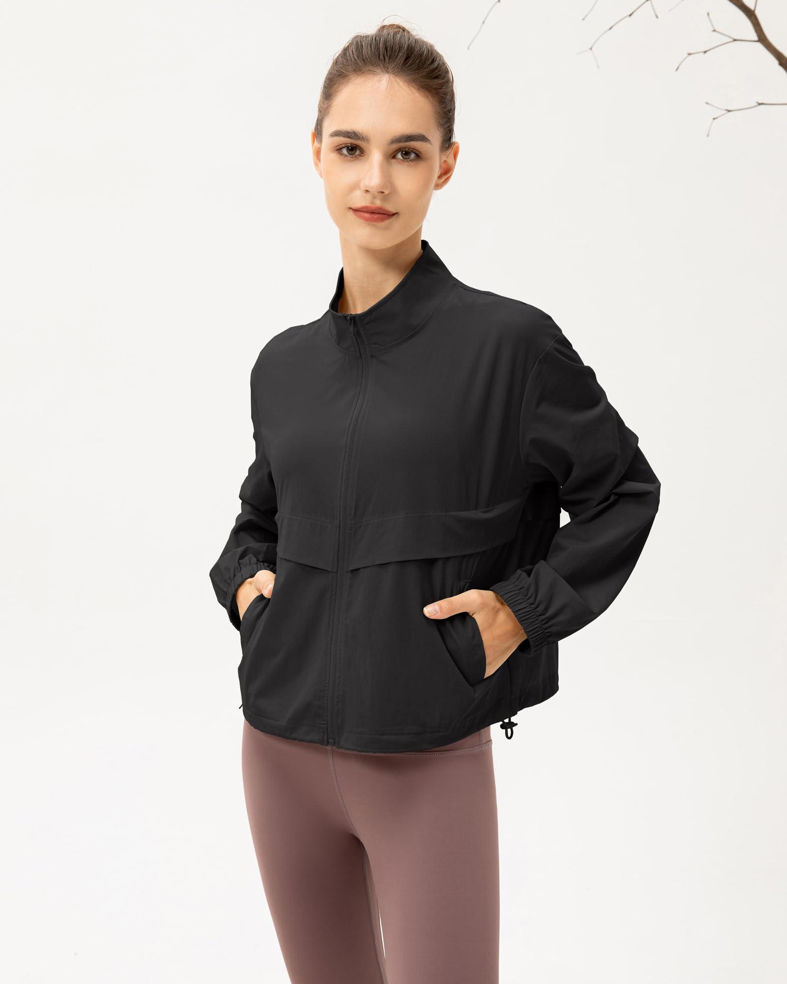 Gacaky Women's Athletic Workout Running Track Full Zip Cropped Jackets UPF 50+ Sun Protection Stand Collar Gym Shirts - Image 4