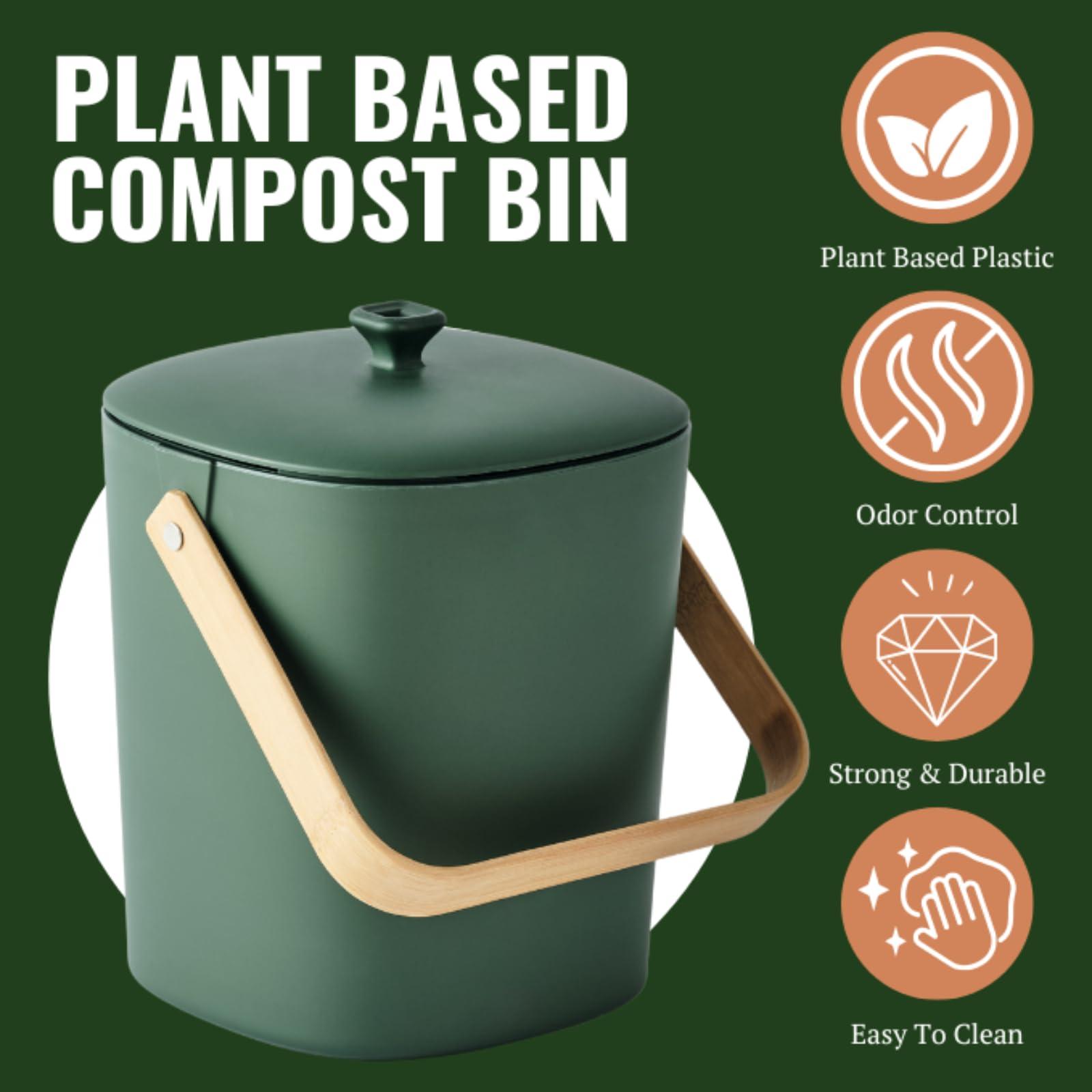 Bamboozle Countertop Compost Bin Kitchen | 1 Gallon | Odorless Composting Bin with Filters | Indoor Compost Bin with Lid | Plant Based Kitchen Composter for Food Scraps & Waste Recycling | Forest - Image 5