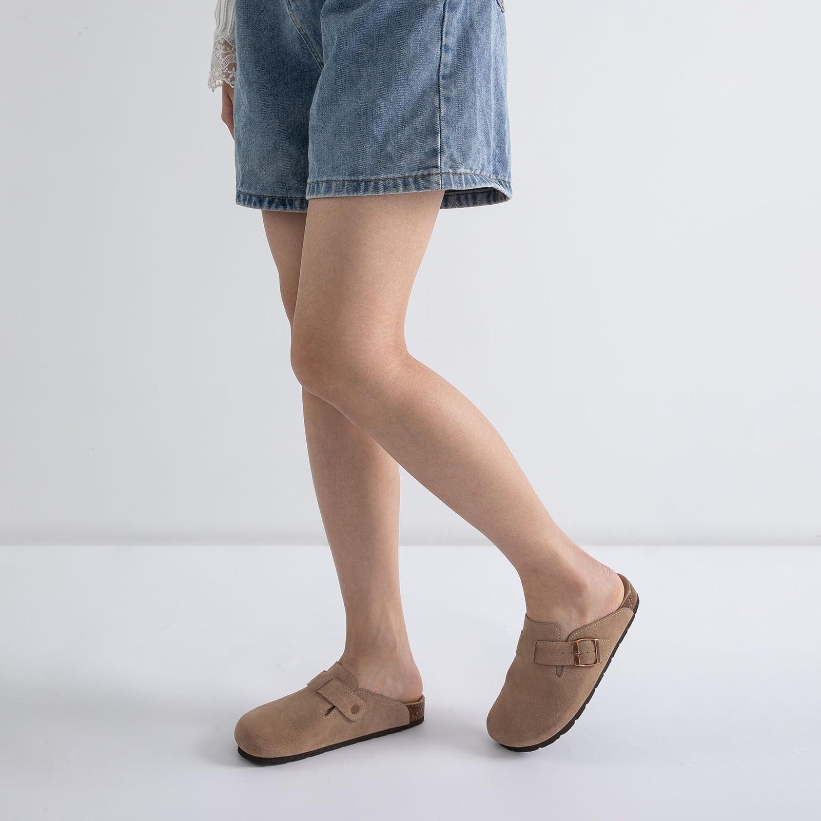 IIITHREE Women's Suede Clogs Cork Footbed Clogs for Women Soft Leather Adjustable Buckle Slip-on Potato Shoes Sandals - Image 2