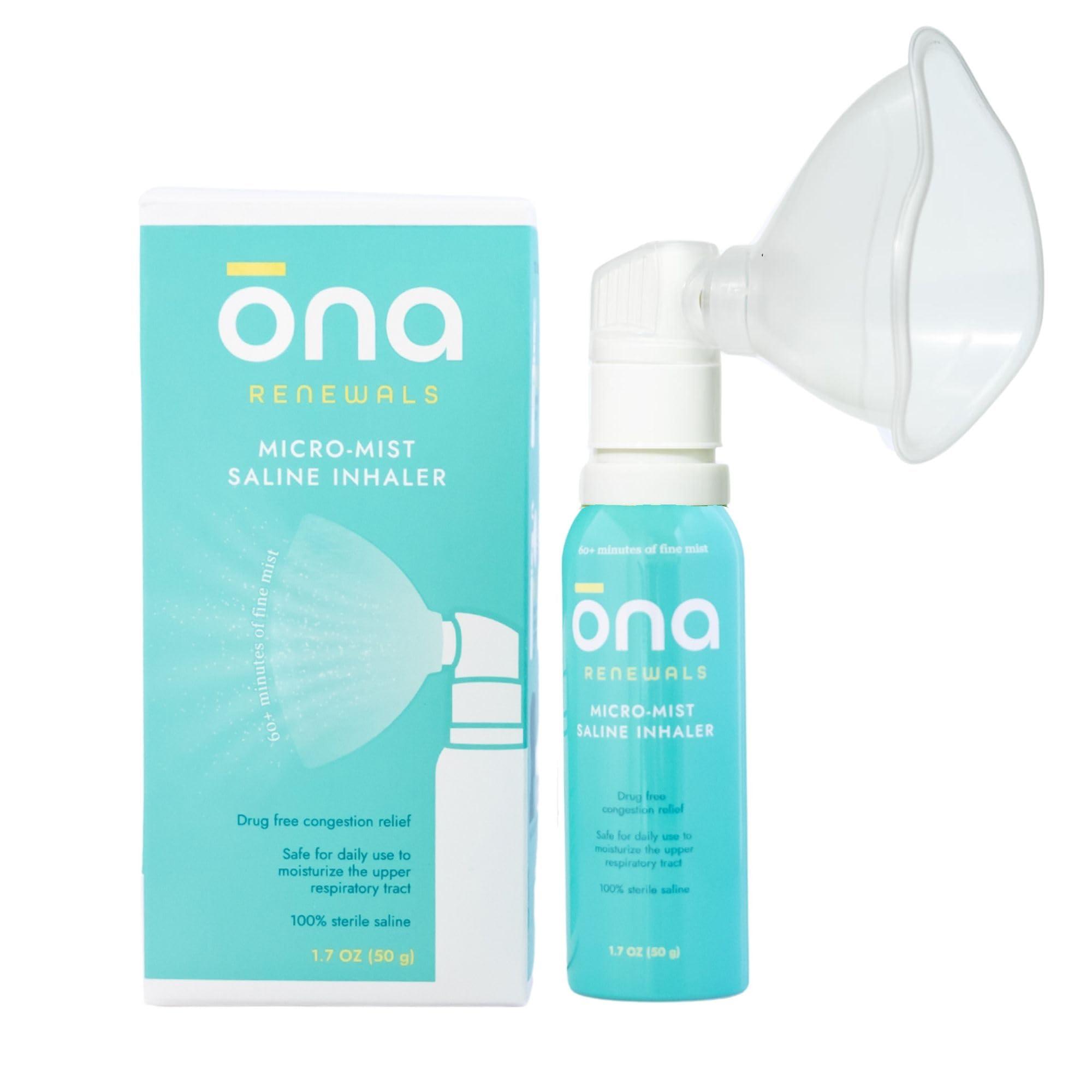 ONA Micro-Mist Saline Inhaler for Congestion, Sinus, Cough & Cold, and Allergy Relief, FSA/HSA Eligible, Unscented, 1.7oz (Pack of 1)