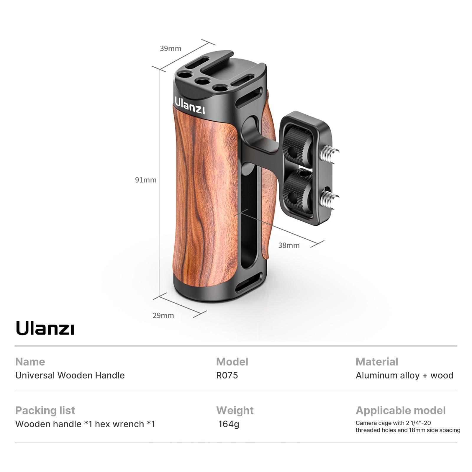 R075 Wooden Handle Grip Left Right Compatible for Sony A6400 A6600 A7III A7IV Nikon Canon Panasonic Camera Cage, for iPhone/Smartphone Video Rig Video-graphy Accessories Mobile Filming 1/4" Bracket - Image 7