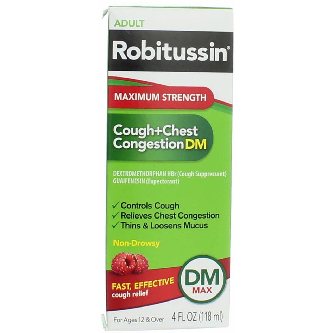 Robitussin Adult Cough+Chest Congestion DM Liquid Maximum Strength - 4 oz, Pack of 5
