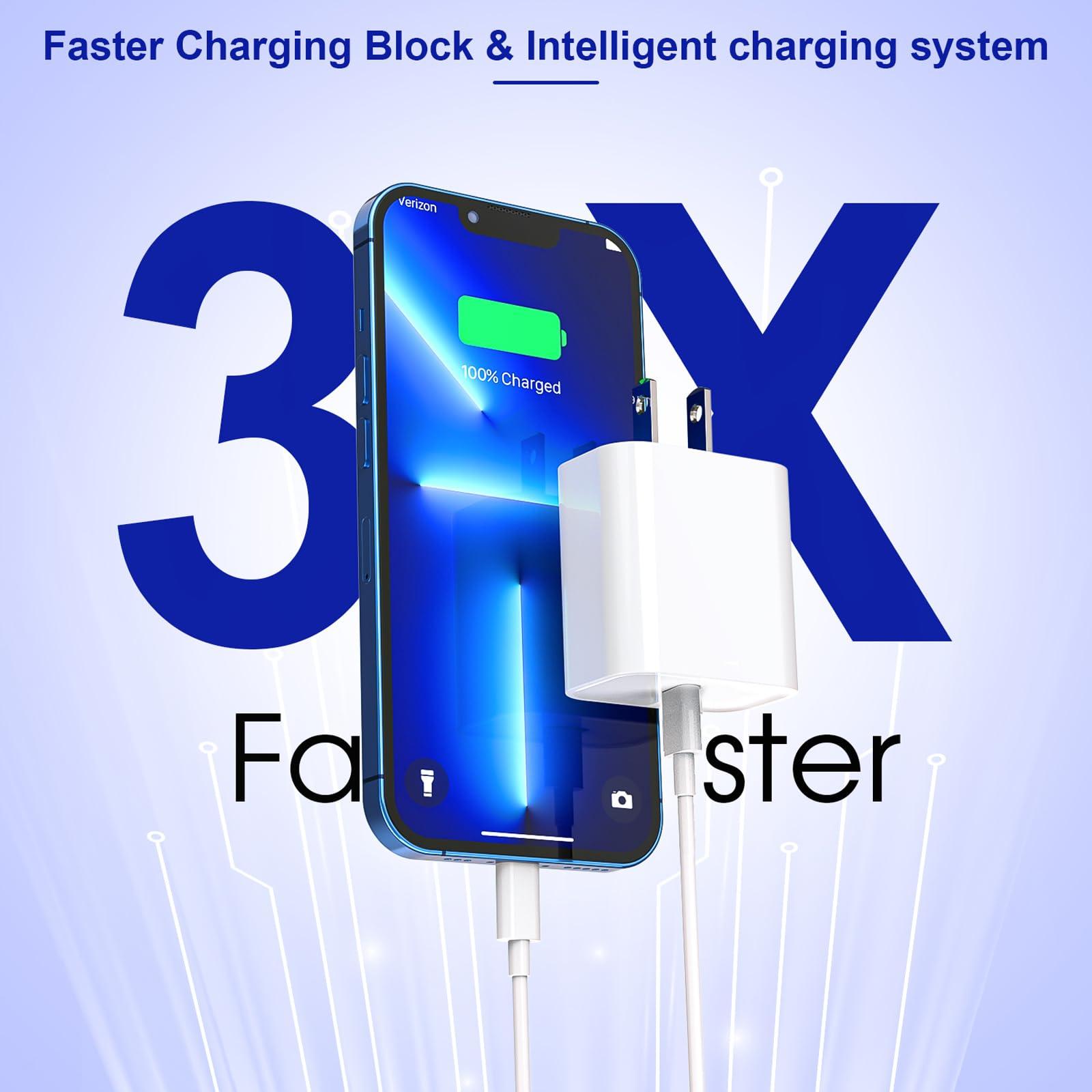 Apple Fast Charger, 10FT Extra Long Fast iPhone Charger Travel Plug Adapter 20W Super Quick Apple Charging USB C Wall Charger Block with 10Foot Lightning Cable Cord for iPhone 14/13/12/11/X/XR/SE/iPad - Image 3