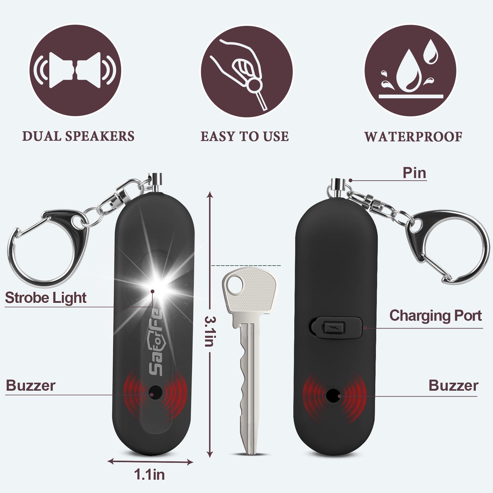 Rechargeable Personal Safety Alarm for Women - 140dB Self-Defense Security Alarm Keychain with Strobe Light, Emergency Security Alert Devices for Women Girls Kids Elderly (Black) - Image 2