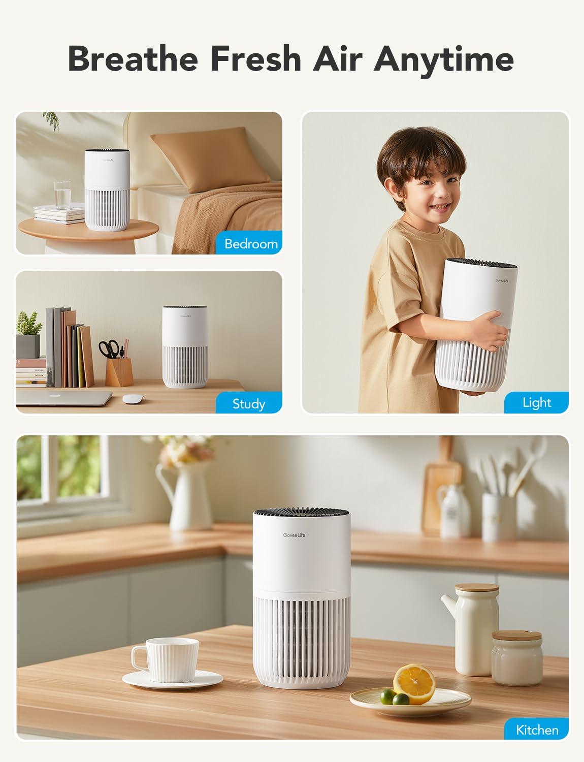 GoveeLife Mini Air Purifier for Bedroom, HEPA Smart Filter Air Purifier with App Alexa Control for Pet Hair, Odors, Pollen, Smoke, Portable Air Cleaner with 3 Speeds, 2 Modes, Timer, Aroma for Home - Image 8