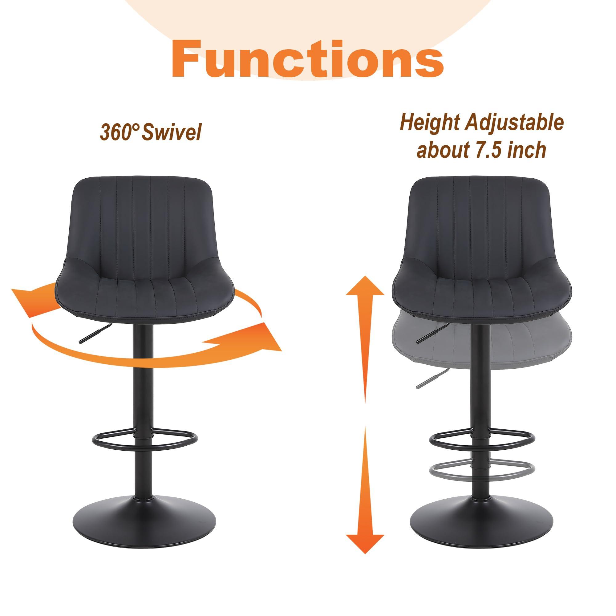Youhauchair Bar Stools Set of 3, Swivel Counter Height Barstools with Back, Adjustable PU Leather Bar Chairs, Modern Armless Kitchen Island Stool, Black - Image 7