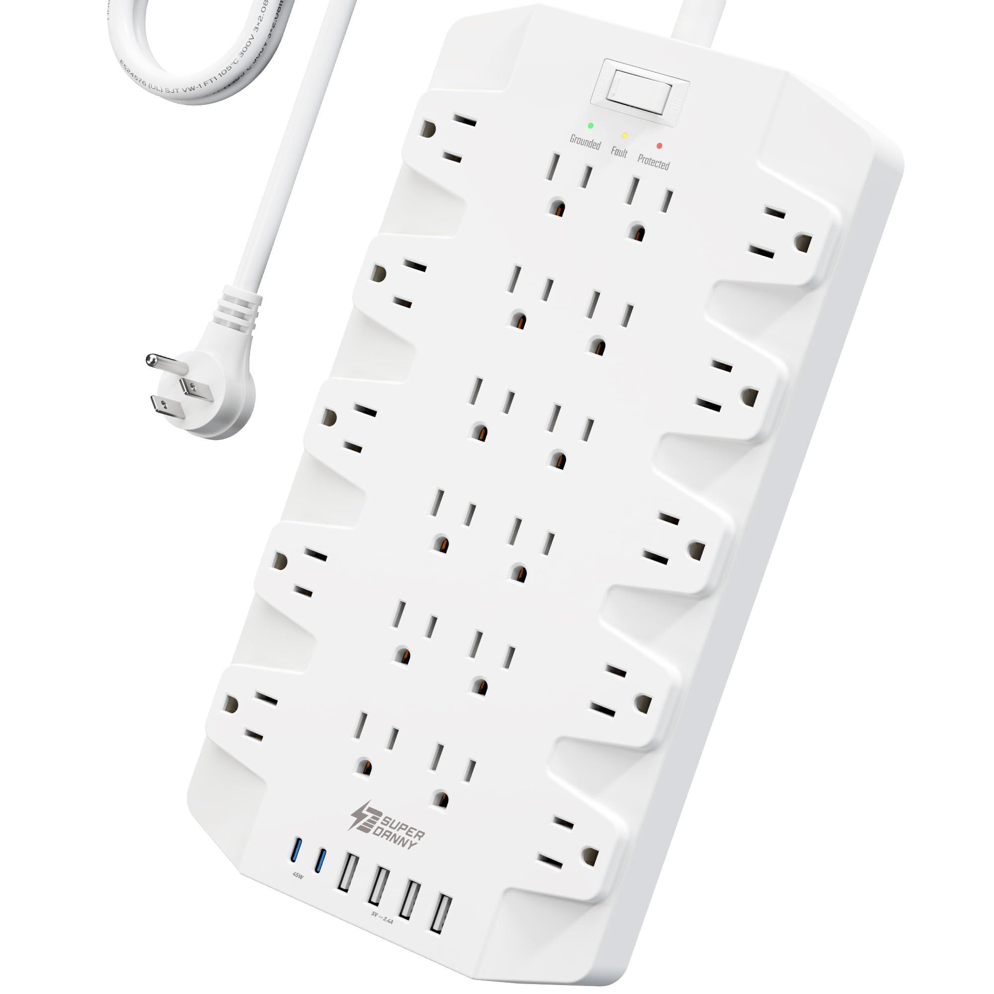 45W Power Strip Surge Protector with PD USB-C, SUPERDANNY 1875W/15A, 2100J, 6.5ft Flat Plug Mountable Extension Cord with 22 Outlet+6 USB Port, Fast Charging for Home,Office,Dorm,Gaming,PC,Streaming - Image 8