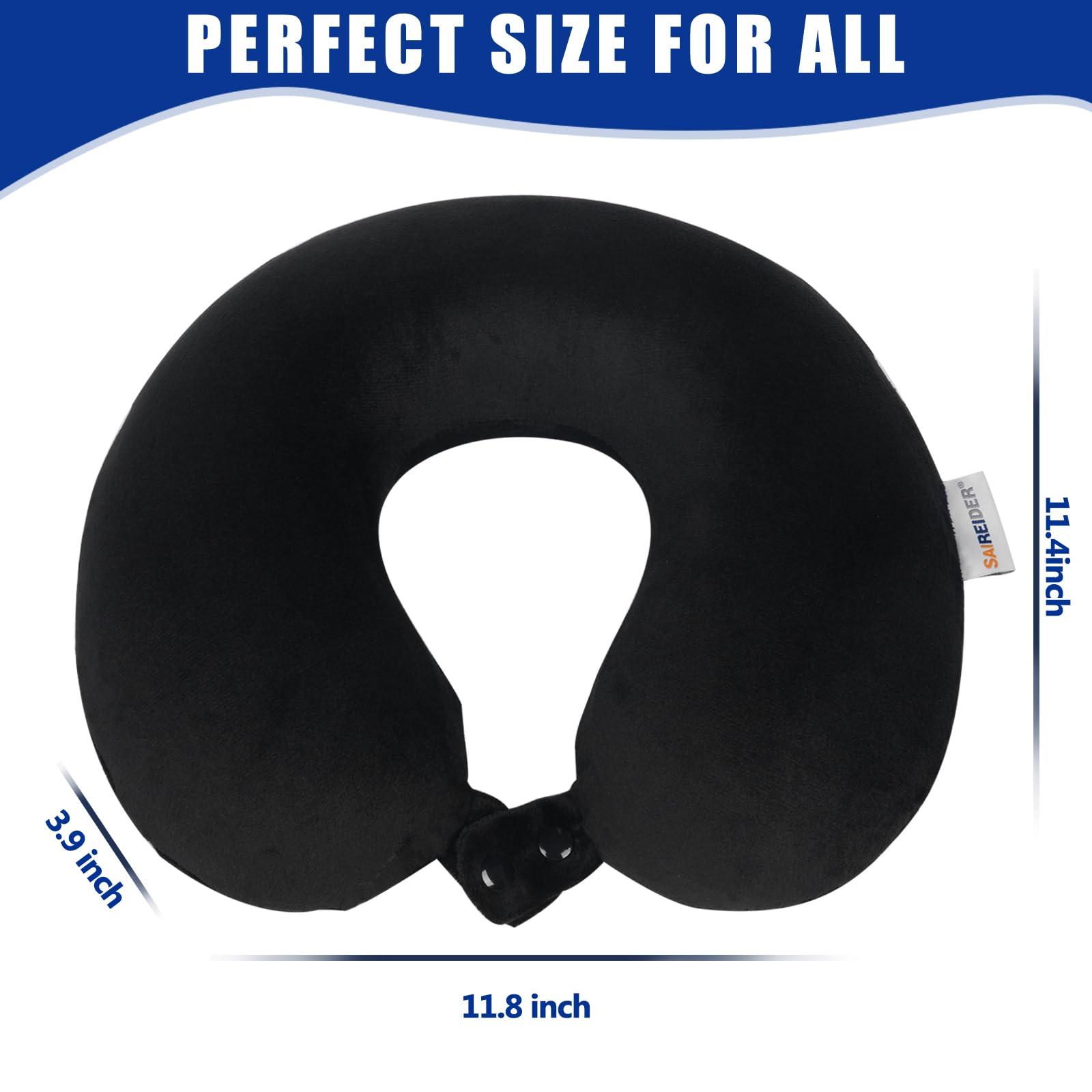 SAIREIDER Travel Pillow 100% Pure Memory Foam Travel Neck Pillow, Airplane Pillow for Traveling、Car、Home、Office，Washable Cover（Black） - Image 2