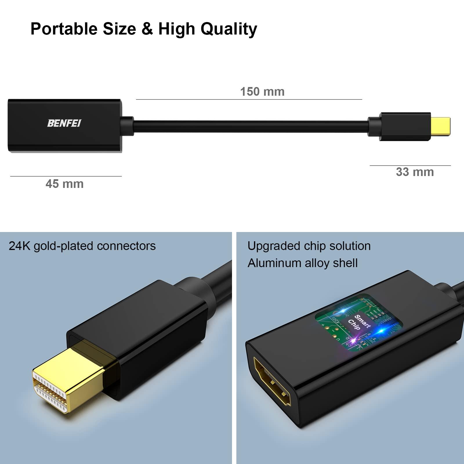 BENFEI Mini DisplayPort to HDMI Adapter 2 Pack, Mini DP(Thunderbolt) to HDMI Converter Gold-Plated Cord Compatible for MacBook Pro, MacBook Air, Mac Mini, Microsoft Surface Pro 3/4, etc - Image 6