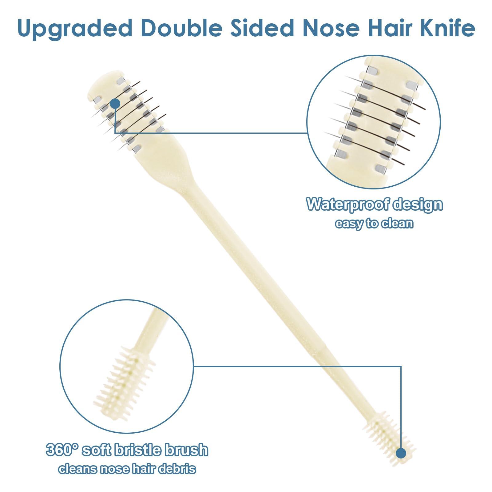ZKENIRD 6 Pcs 2-in-1 Nasal Cutter, Upgrade Double Sided Nose Knife, 360 Nostril Hair Remover Tool, Trimmer for Men, Women, Soft Cleaning Brush (Cream) - Image 2