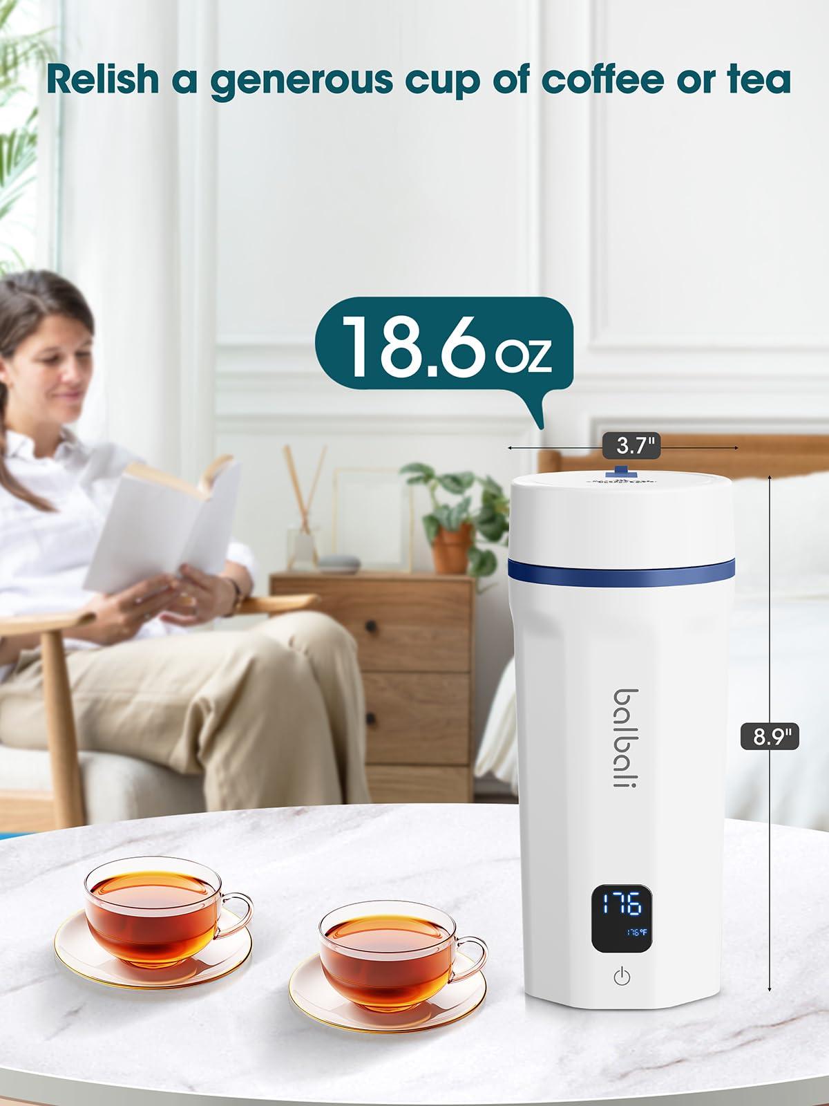 balbali 18.6oz Portable Kettle for Travel 100-250V Dual Voltage for International/Global/Europe - 6 Preset Travel Electric Kettle Hot Water Boiler/Heater/Warmer/Tea Maker - White - Image 4