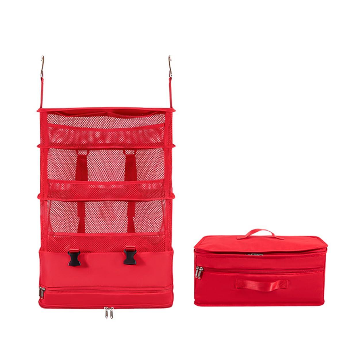 Eyanic Portable Hanging Packing Cubes For Travel, Hanging Travel Shelves, Luggage Organizer For Carry On, Travel Hack, Packing Organizers, Closet Storage, Closet Organizer, Laundry Storage (Red)