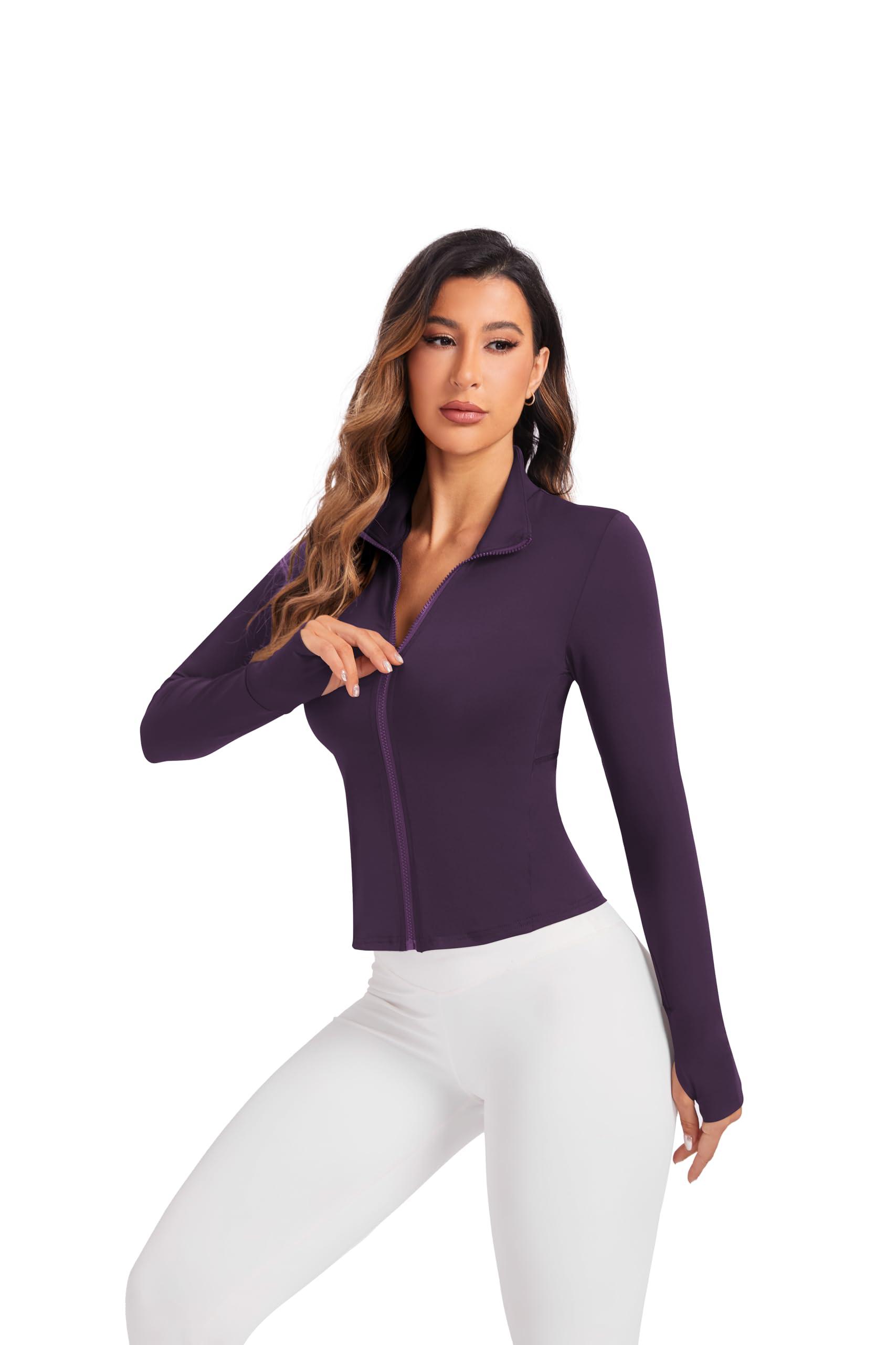 LALA BIRDS Women's Workout Zip Up Jacket, Cropped Running Athletic Jackets Slim Fit Gym Tops with Thumb Holes