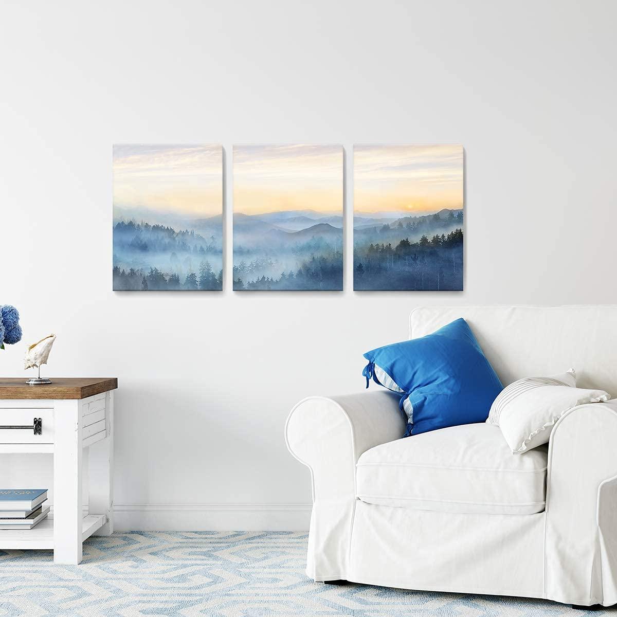 Wall Decor for Bedroom 3 Panel Sunrise Misty Forest Print Picture Paintings Wall Art for Living Room Bathroom Framed Canvas Artwork Modern Room Wall Decorations Size 12x16 x 3 Piece Ready to Hang - Image 5