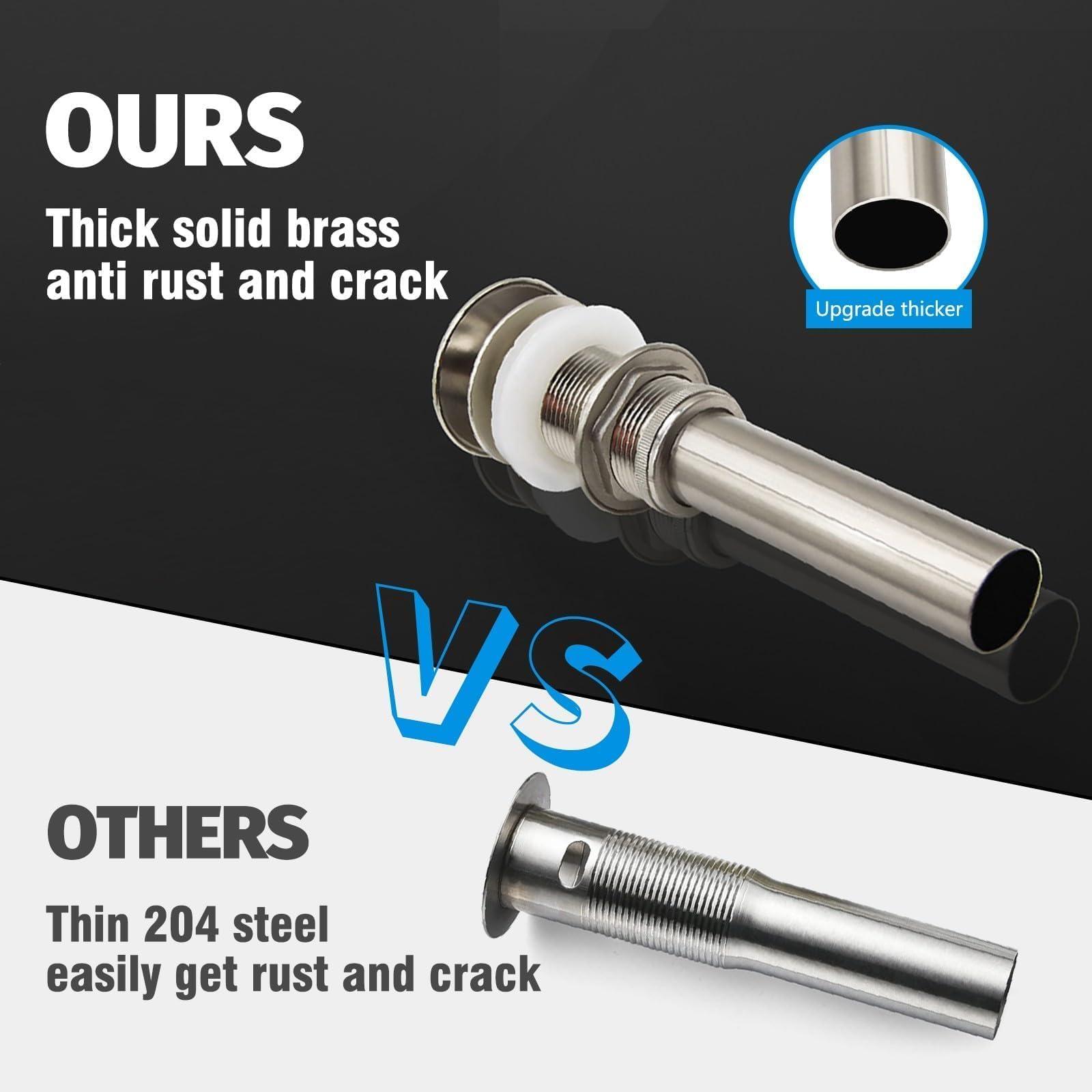 Yodel Faucet Vessel Sink Drain Without Overflow - Bathroom Sink Drain Stopper - Pop Up Drain All Metal - Big Cap Fit for Vessel or Undermount Sink,Brushed Nickel,YDPOP-1 - Image 4