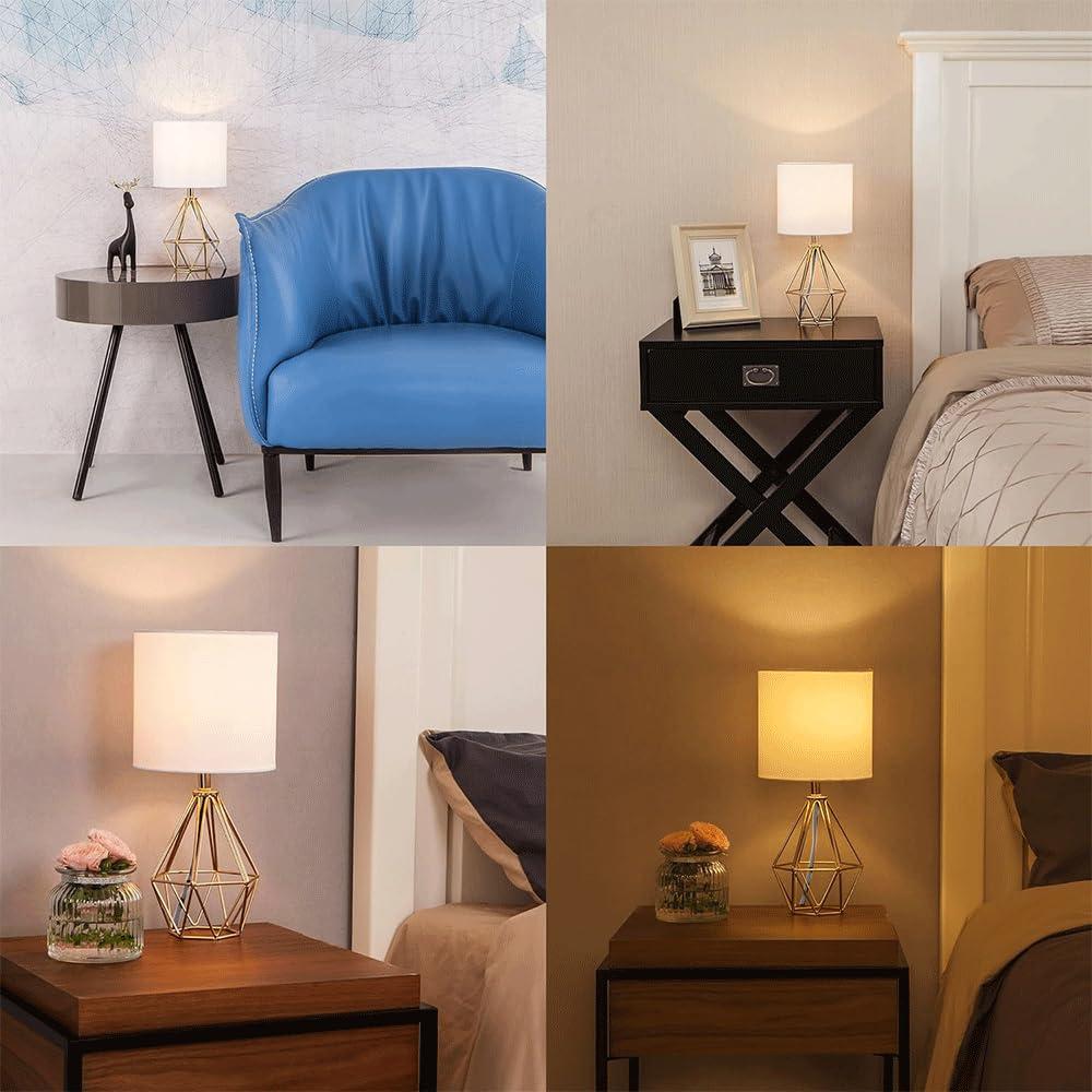 COTULIN Gold Modern Hollow Out Base Bedroom Small Table Lamp,Bedside Nightstand Lamp with Geometric Metal Base White Fabric Shade,Cute Desk Lamp for Kids Living Room - Image 8