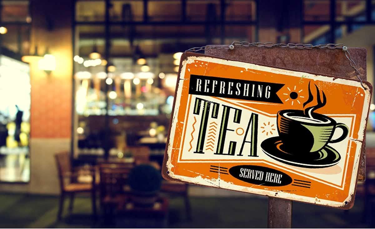 AOYEGO Tea Tin Sign,Refreshing Tea Service Here Dark Yellow Vintage Metal Tin Signs for Cafes Bars Pubs Shop Wall Decorative Funny Retro Signs for Men Women 8x12 Inch - Image 2