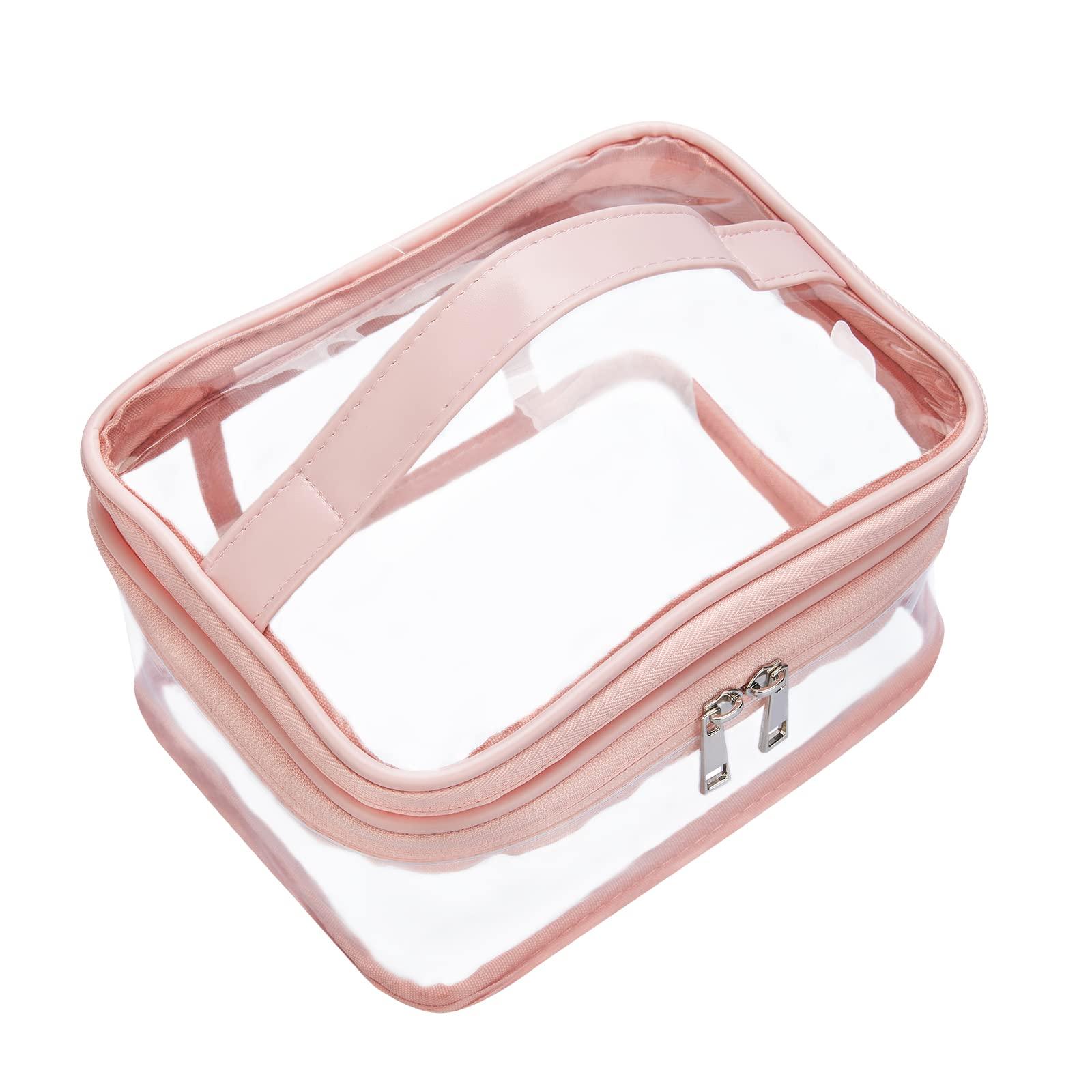 HAOGUAGUA Double Layer Clear Cosmetic Bag Makeup Bag, Waterproof Travel Toiletry Bag, Transparent PVC Hair & Nail Accessories Pouch Beach Bag Organizer (Pink) - Image 7