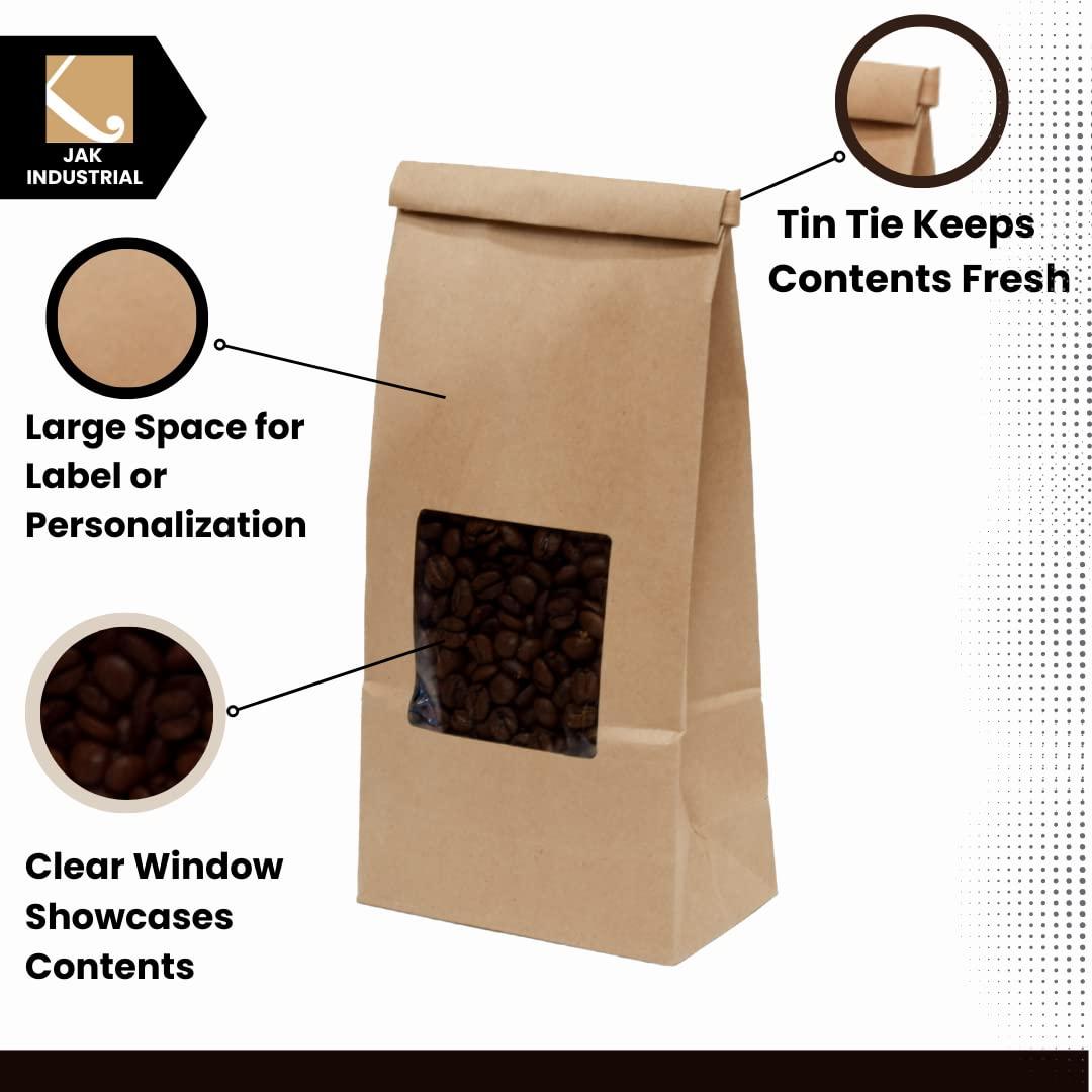 1 Pound Kraft Paper Tin Tie Coffee/Tea Bags With Window - Great for Pastries, Candy, and Bakery Packaging (100) - Image 4