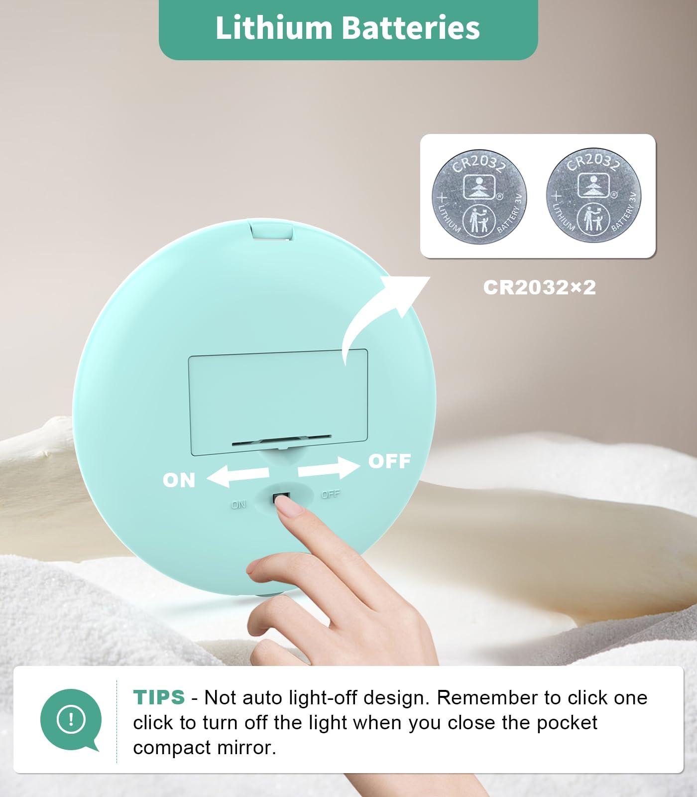 wobsion LED Lighted Travel Makeup Mirror, 1x/10x Magnification, Compact, Portable for Handbag, Purse, Pocket, 3.5 inch Illuminated, Folding, Handheld, 2-Sided, Round, Cyan - Image 6