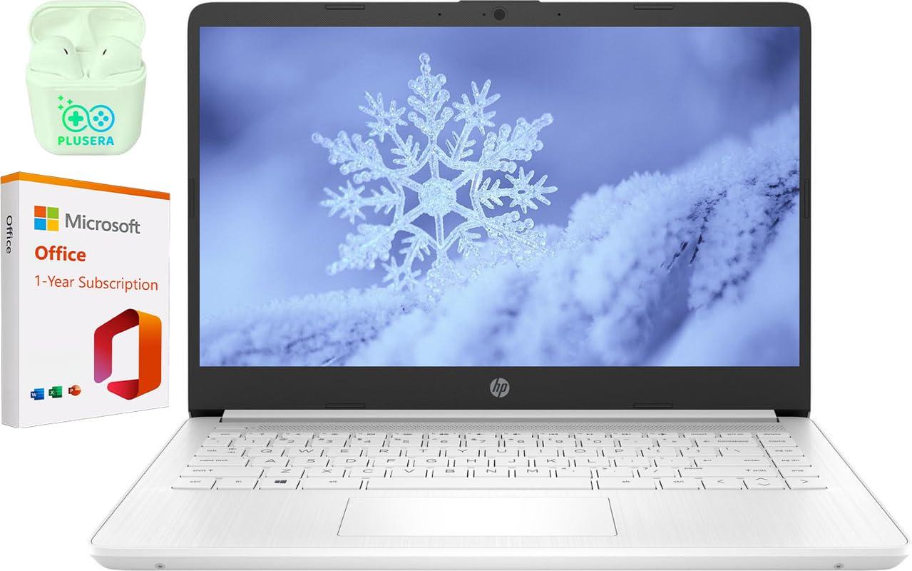 HP 14" LED Business Laptop Computer, 16GB RAM 320GB Storage (64GB eMMC+256GB SD Card), Intel Quad-Core N4120, Windows 11 S Laptop with 1-Year Microsoft Office 365, PLUSERA Earphones, White