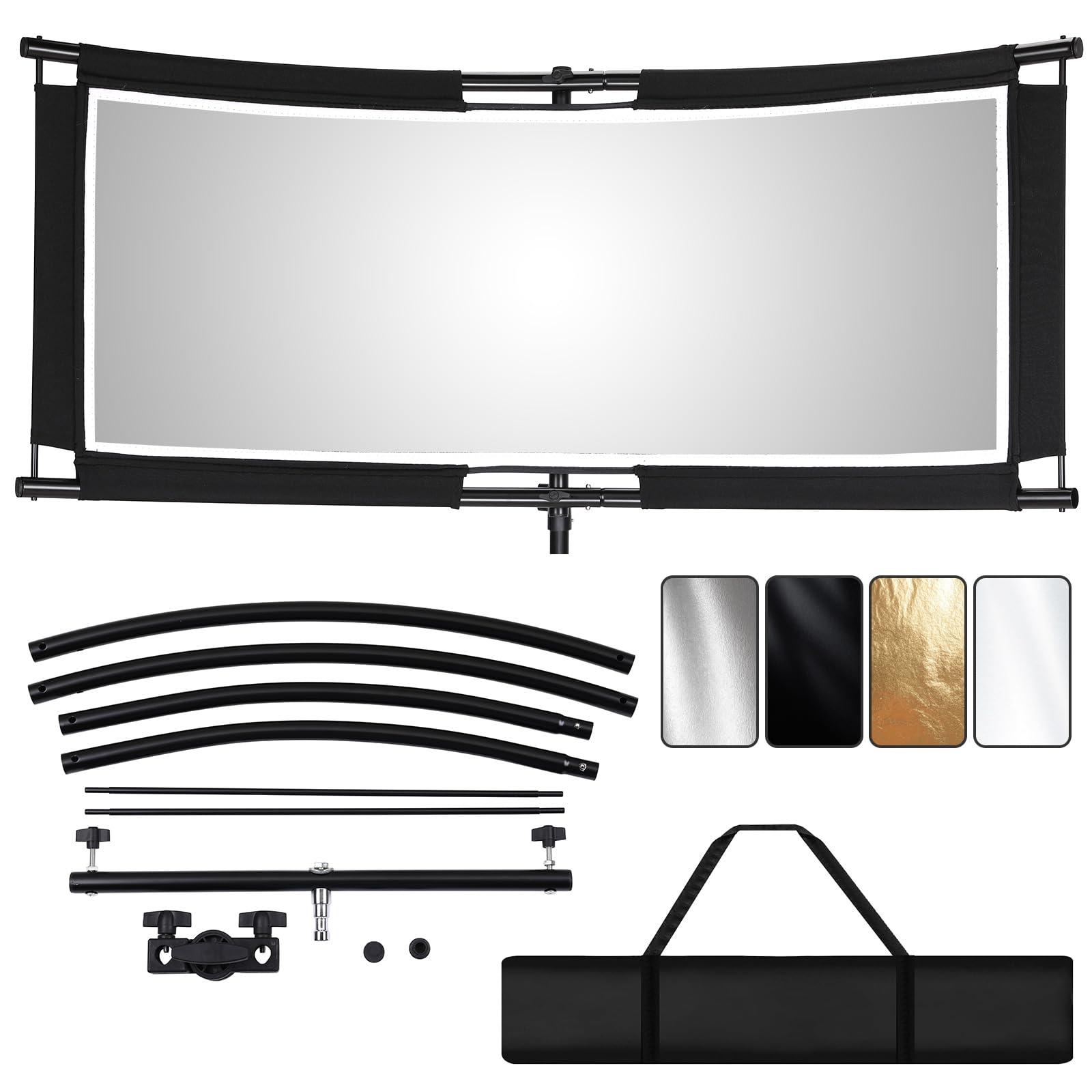 Clamshell Light Reflector/Diffuser with Carrying Case,40"X20" (4 Color in 1) Arclight Curved Eyelighter Lighting Diffuser for Photography Portrait Studio Video Shooting,Black/White/Gold/Silver