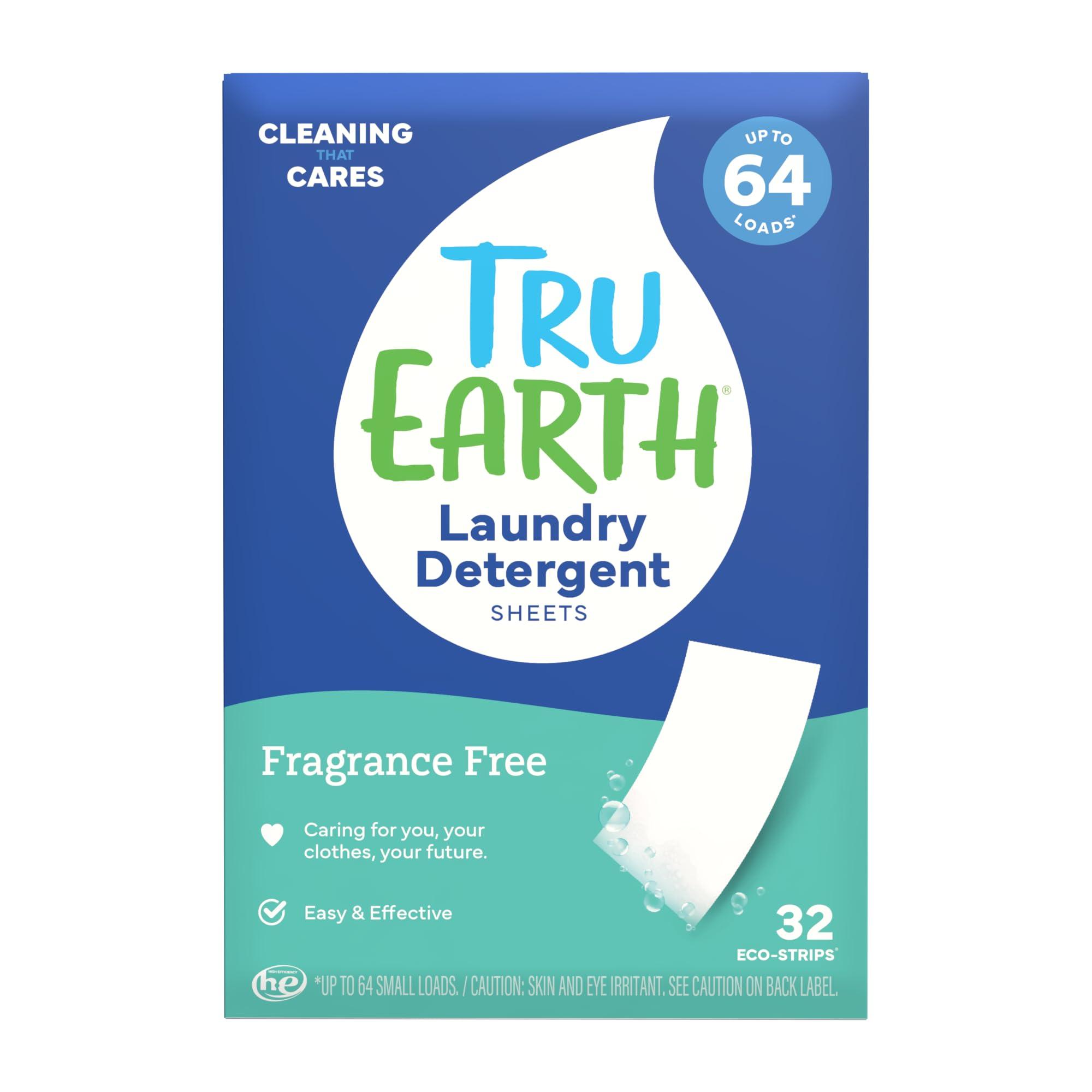 Tru Earth Hypoallergenic, Eco-friendly & Biodegradable Plastic-Free Laundry Detergent Sheets/Eco-Strips for Sensitive Skin, 32 Count (Up to 64 Loads), Fragrance-Free