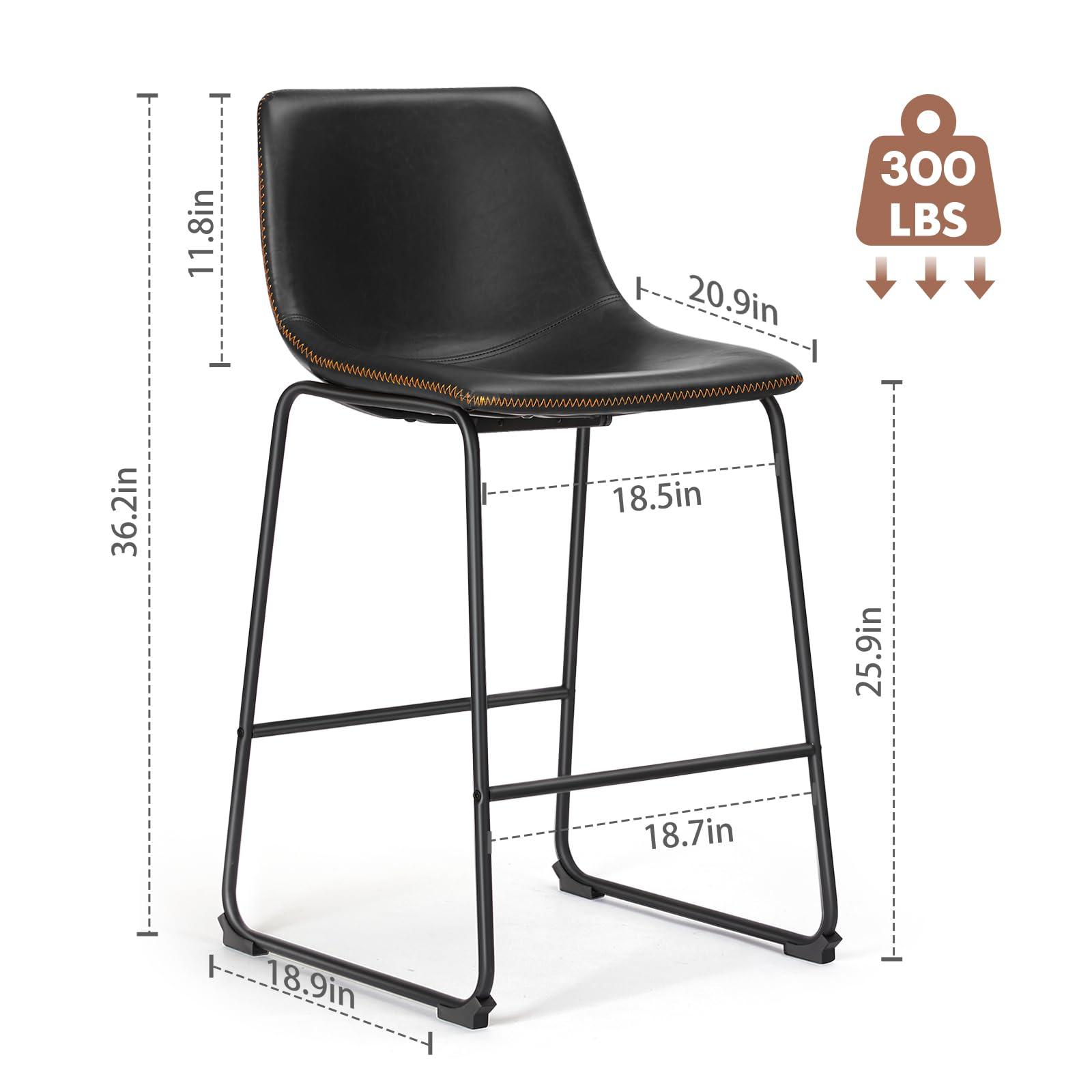 DUMOS 26 Inch Counter Height Bar Stools Set of 4, Modern Faux Leather High Barstools with Back and Metal Leg, Bar Chairs for Kitchen lsland, Elegant Black - Image 2