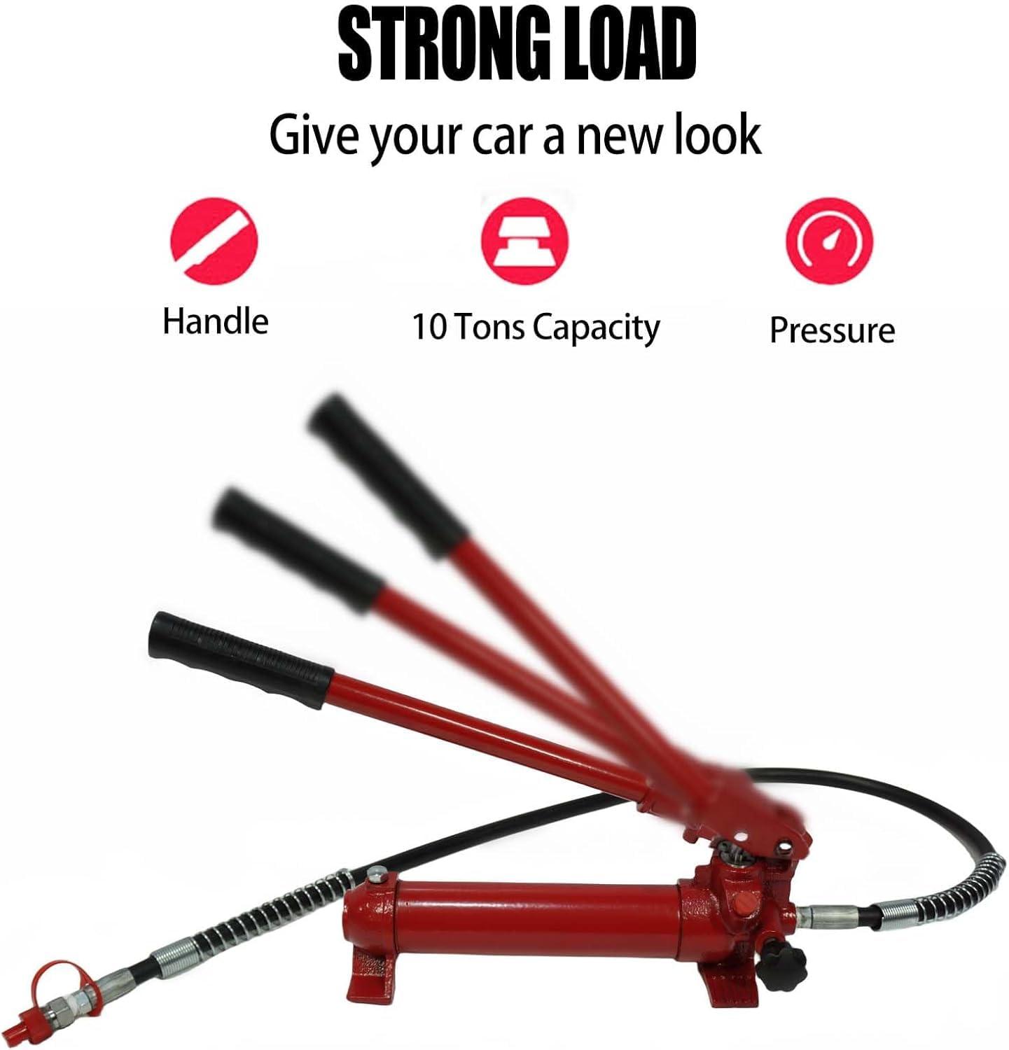 ClassyThreads 10 Ton Porta Power Kit, 20,000 lbs Capacity Portable Hydraulic Jack, 15-Pcs Hydraulic Ram Auto Body Frame Repair Kit with Storage Case, Red - Image 2