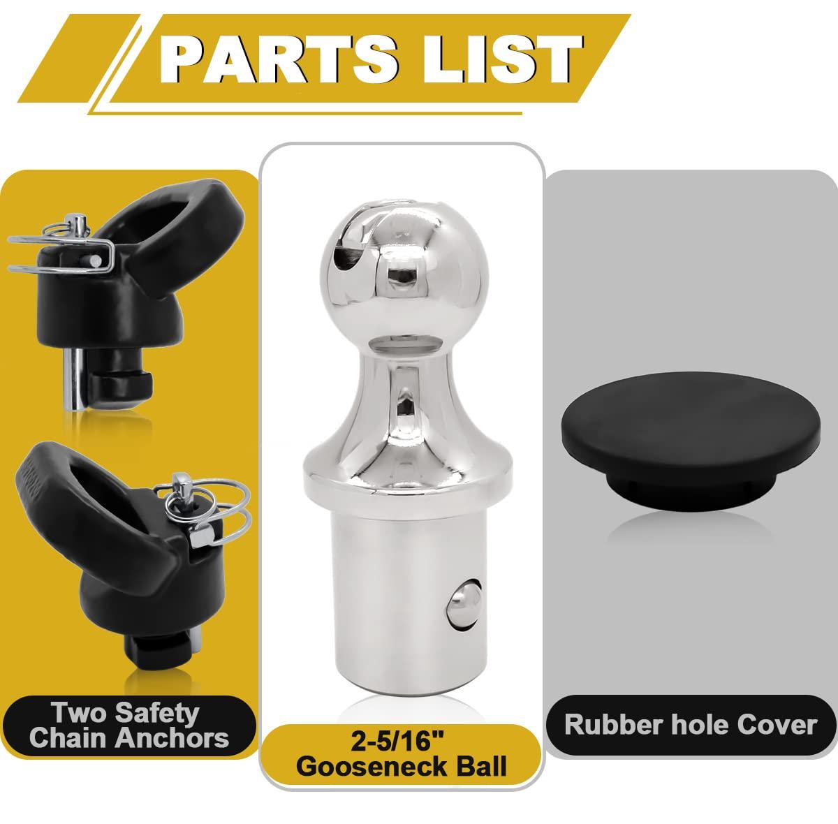 60618, Puck System Gooseneck Hitch Ball Kit, Compatible with 2013-2025 Dodge RAM 2500 3500, 2-5/16 Inch Gooseneck Ball for Truck Bed with 2 Gooseneck Safety Chain Anchors | 30000 lbs GTW/ 7500 lbs VTW - Image 7