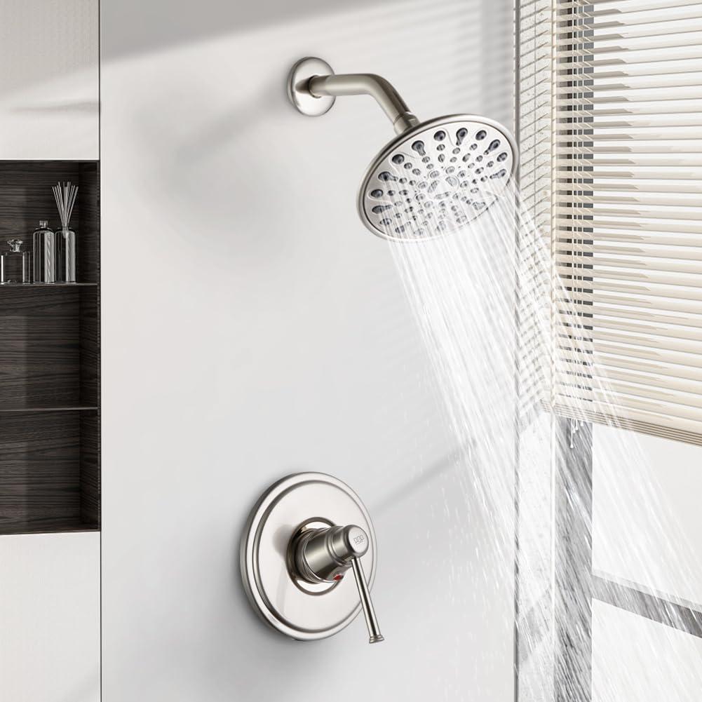POP SANITARYWARE Shower Faucet Set Brushed Nickel, Bathroom Rain Mixer Shower System, 6 Inch Shower Head and Handle Set, Single Function Shower Trim Kit with Rough-in Valve - Image 3