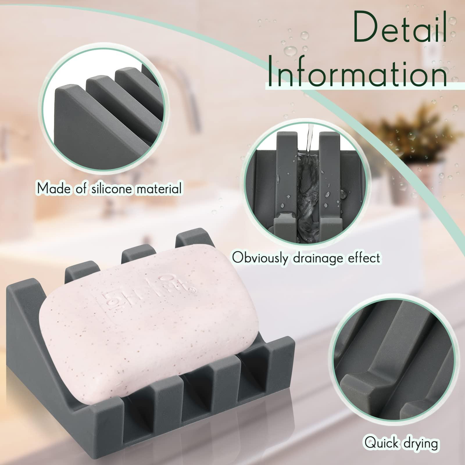 Cunhill 2 Pieces Silicone Soap Dish Self Draining Soap Dish Shower Waterfall Bar Soap Holder Tray with Drain Soap Saver for Kitchen Bathroom Accessories (Dark Grey) - Image 6